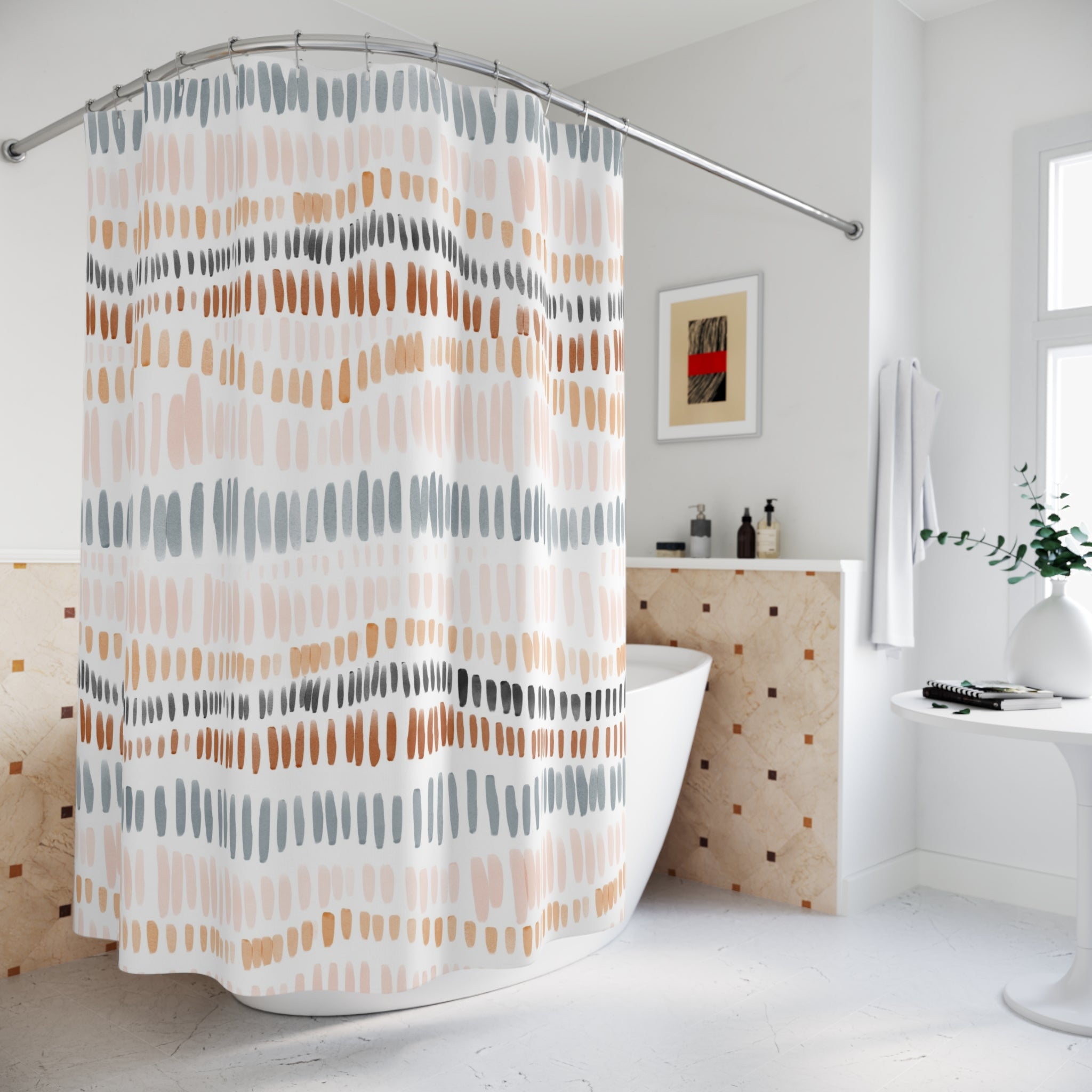 Boho Abstract Shower Curtain | Blush Pink Blue Rust White