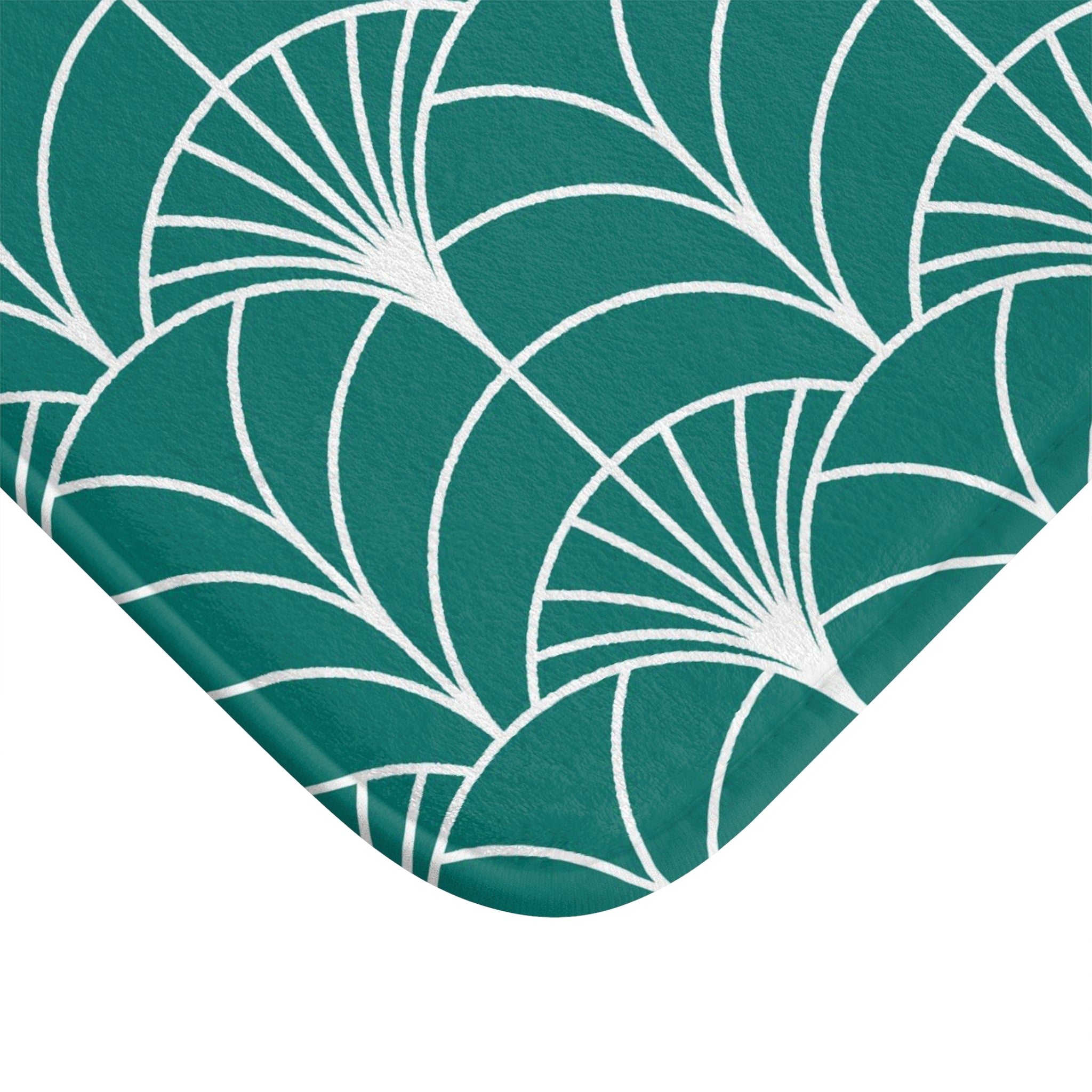 Boho Bath, Kitchen Mat | Art Deco Sea Green White