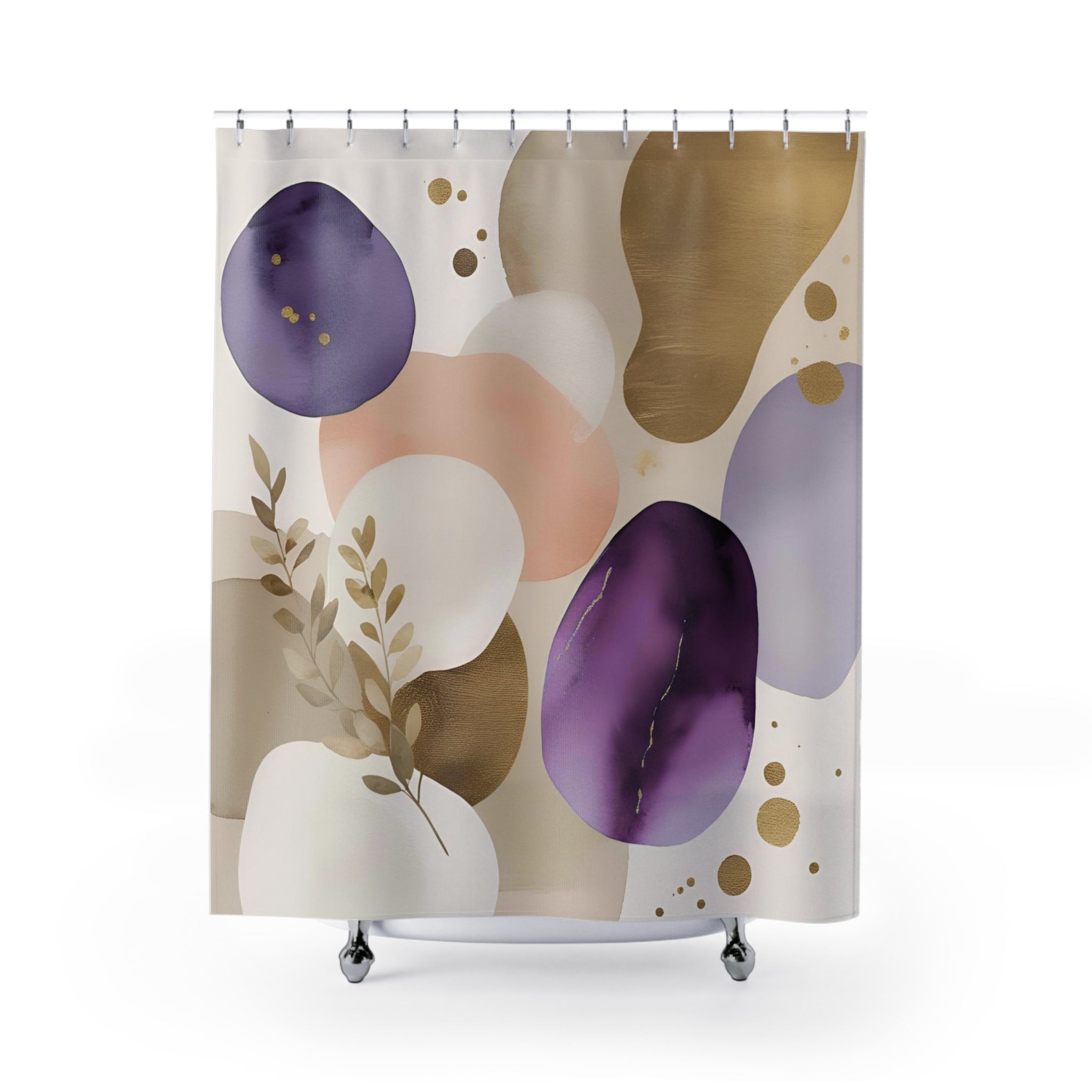 Abstract Shower Curtain | Lavender Purple Blush White, Beige Leaves
