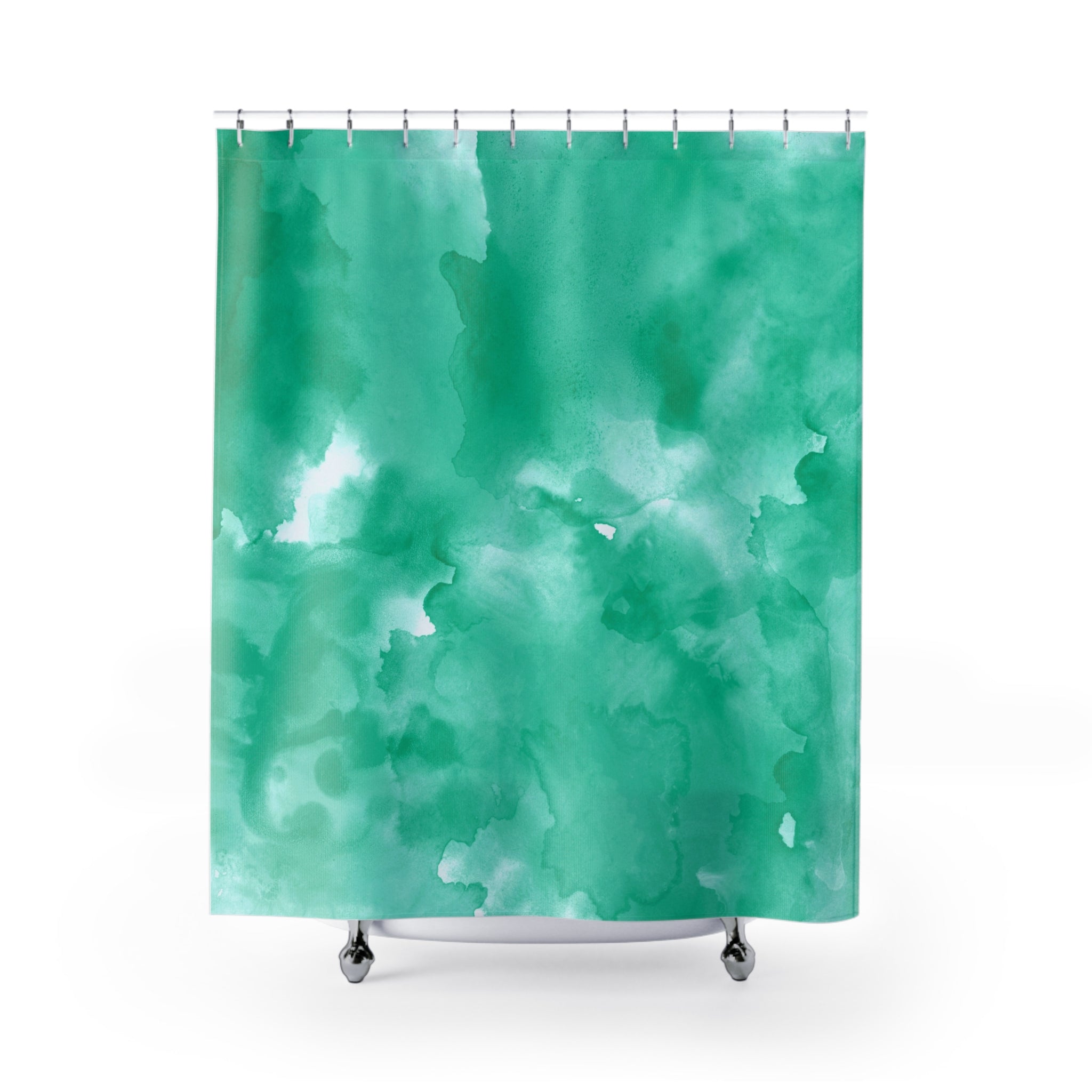 Boho Shower Curtain | Green White Watercolor