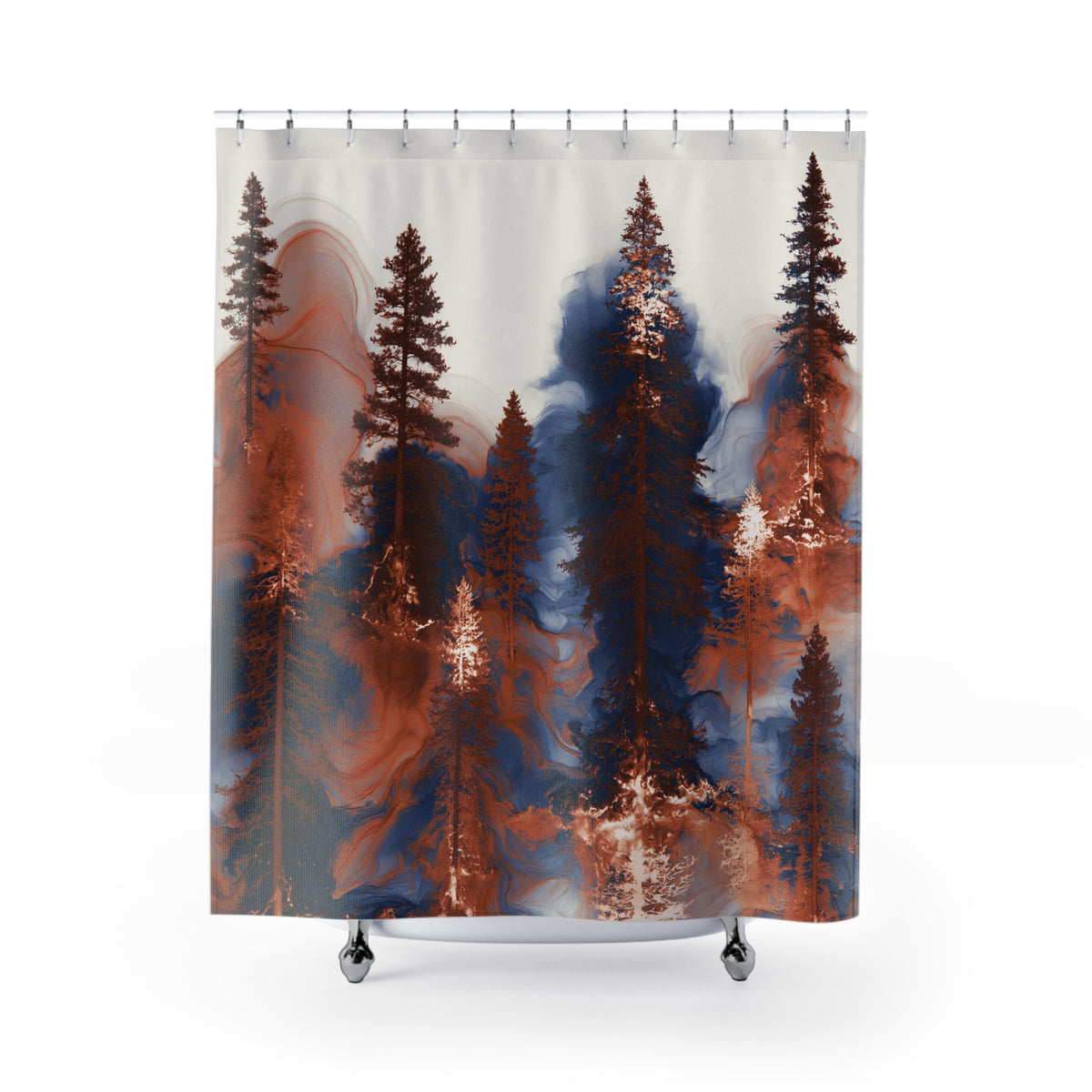 Navy Terracotta Ink Forest Shower Curtain, Bath Curtain 71x74