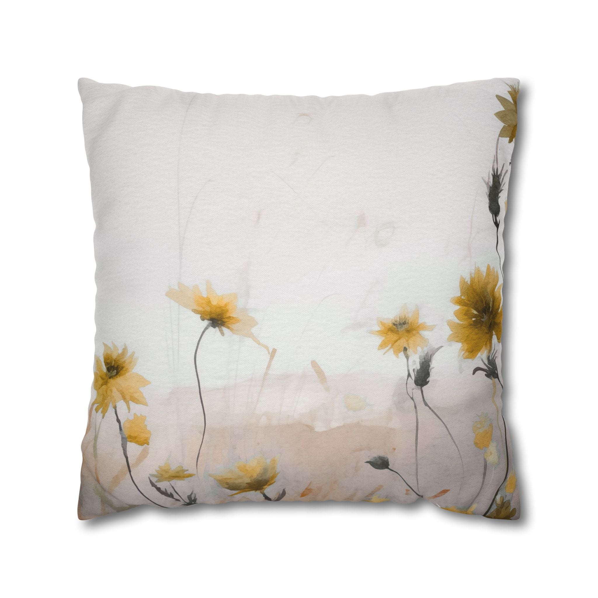 Floral Pillow Cover | Meadow Yellow Wildflowers Beige