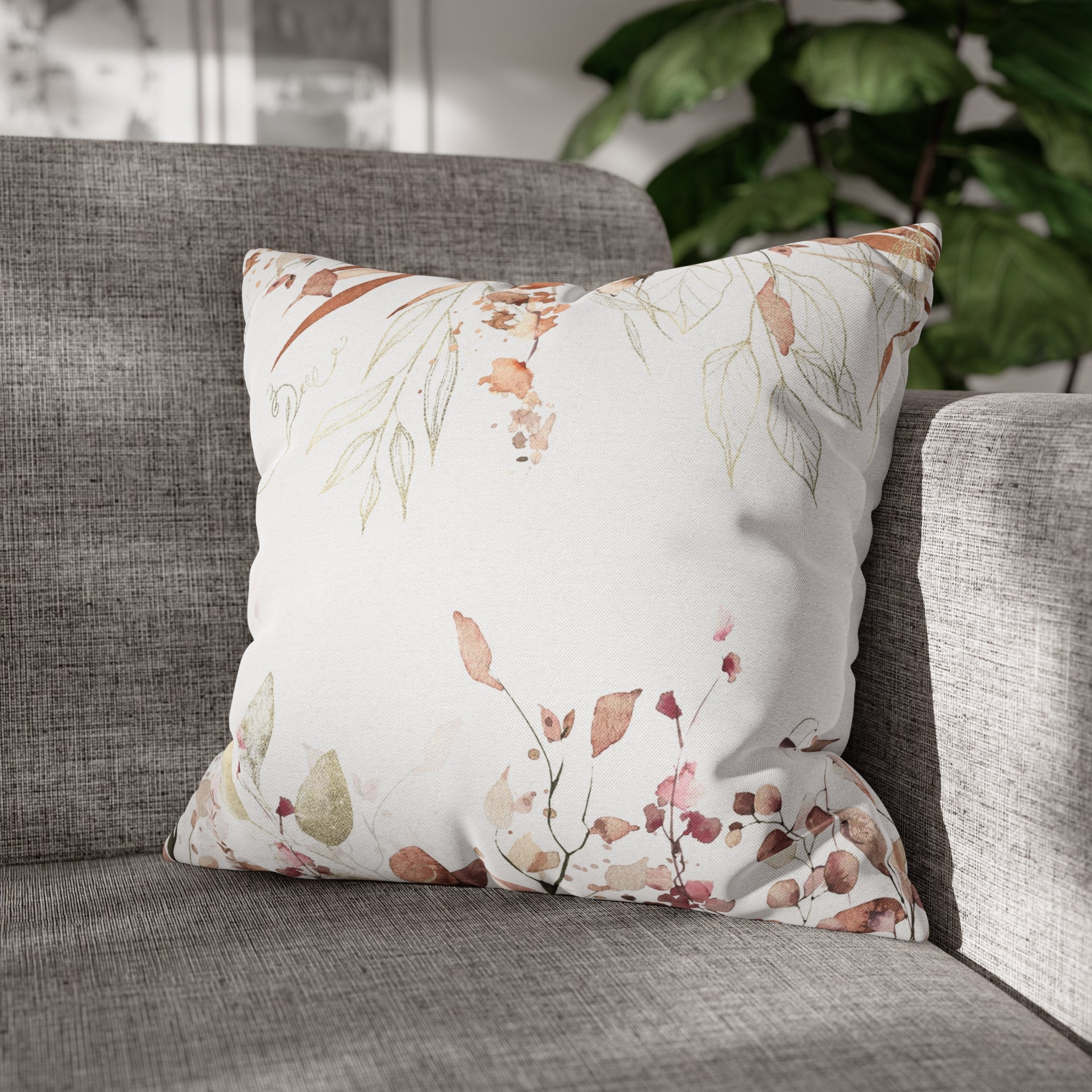 Floral Pillow Cover | White Beige Monstera Leaves