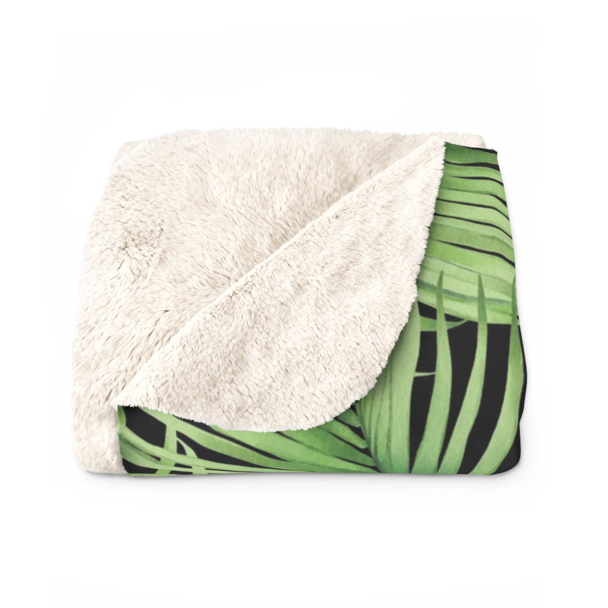 Floral Throw Blanket | Jungle Green Black Palm Leaves