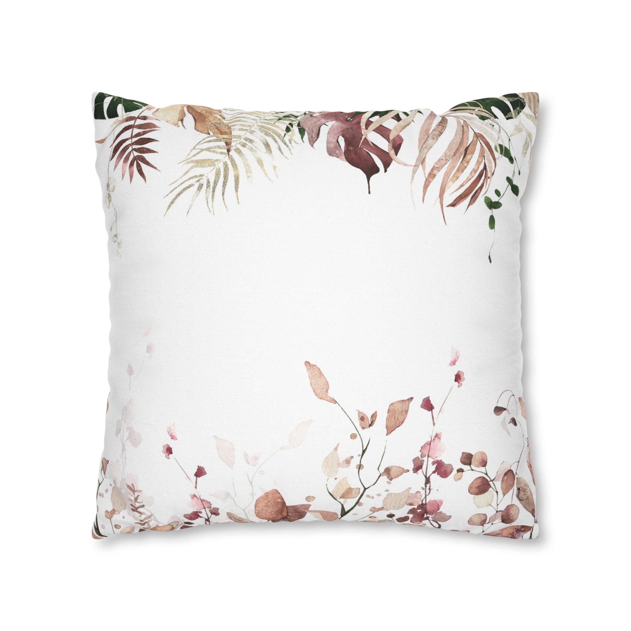 Floral Pillow Cover | White Beige Monstera Leaves