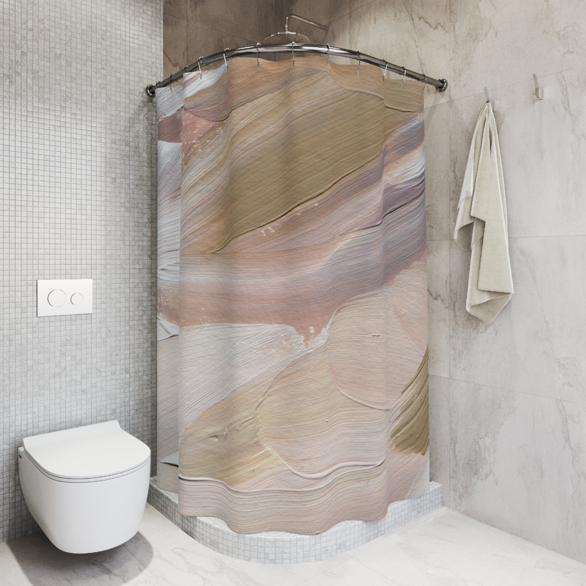 Boho Shower Curtain | Biege, Lavender White Abstract