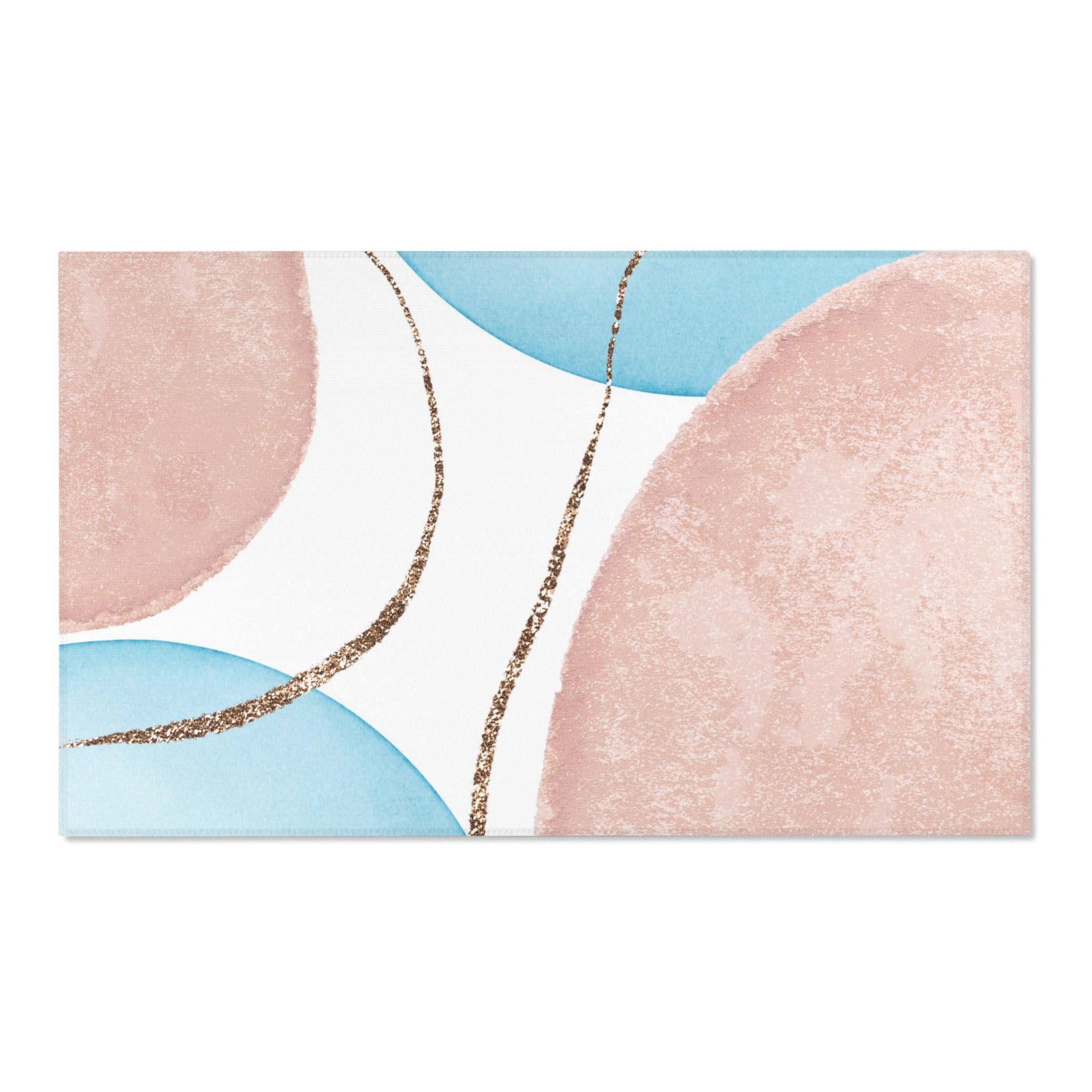 Modern blush pink and sky blue abstract boho rectangle area rug, close-up of the woven pattern