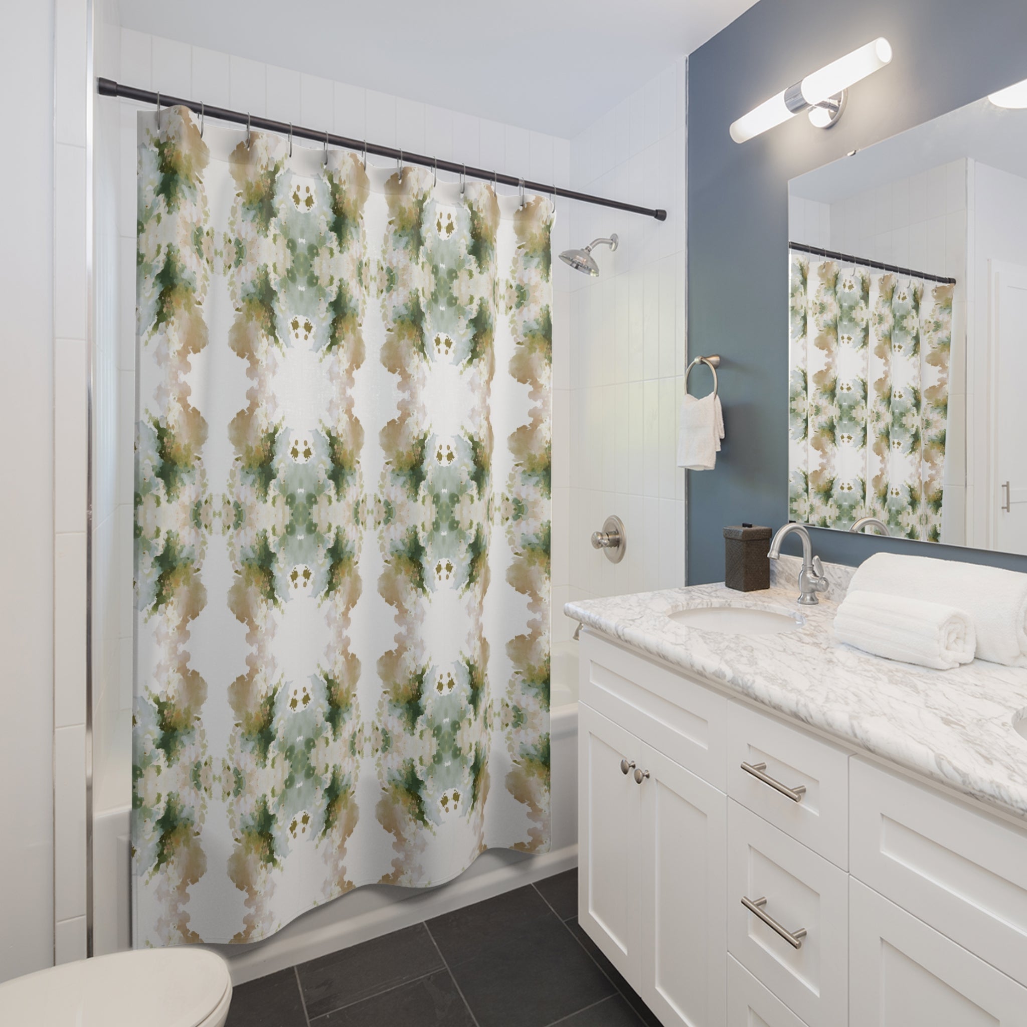 Earthy Sage Green Abstract Watercolor Shower Curtain