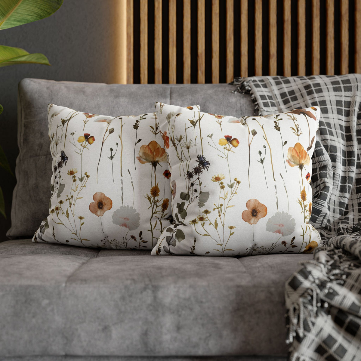 Rust and Sage Meadow Flower Pillow Cover