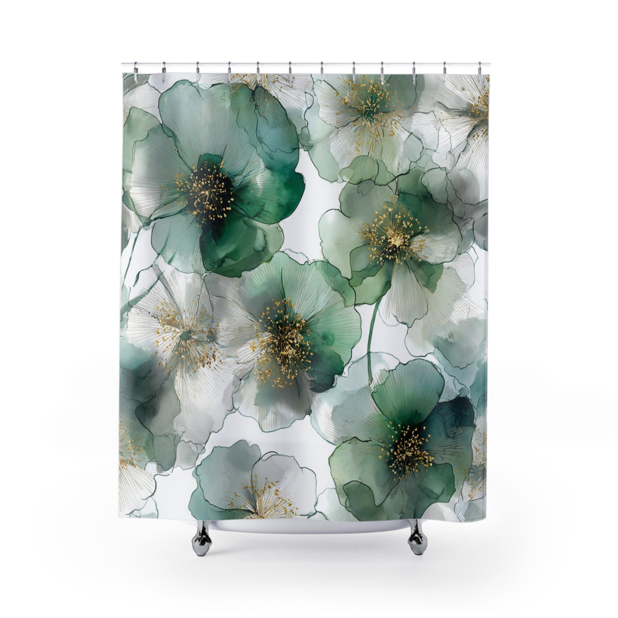 Boho Shower Curtain | Sage Green Watercolor Ombre Bathroom Decor