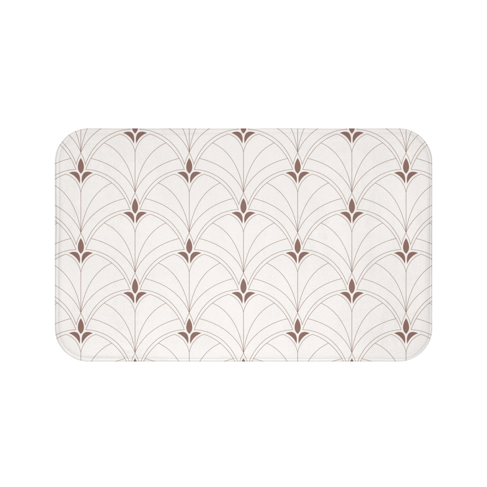 Boho Bath, Kitchen Mat | Art Deco Nouveau Fan Beige Brown
