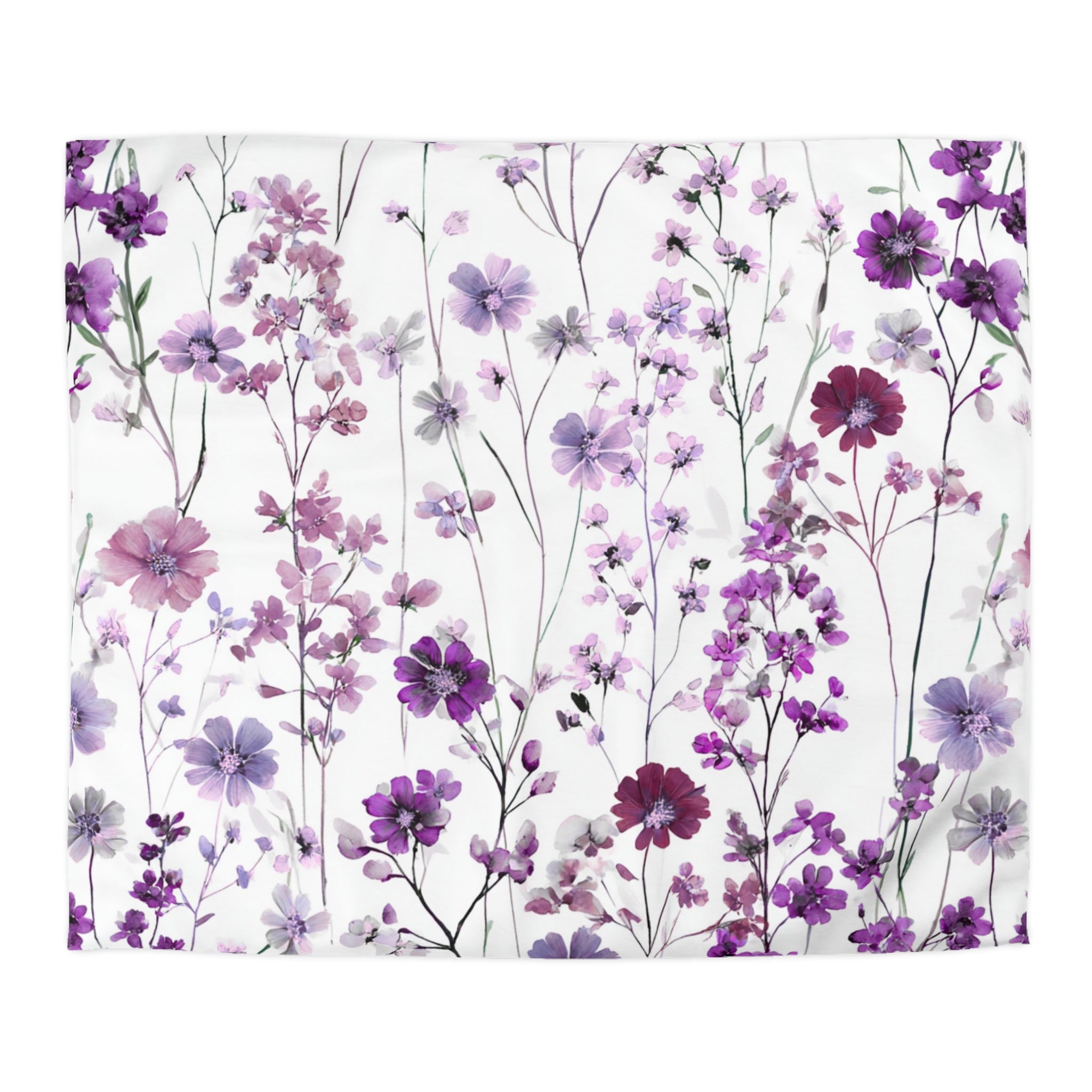 Floral Modern Duvet, Pillow Cover | White Purple Bedroom Decor
