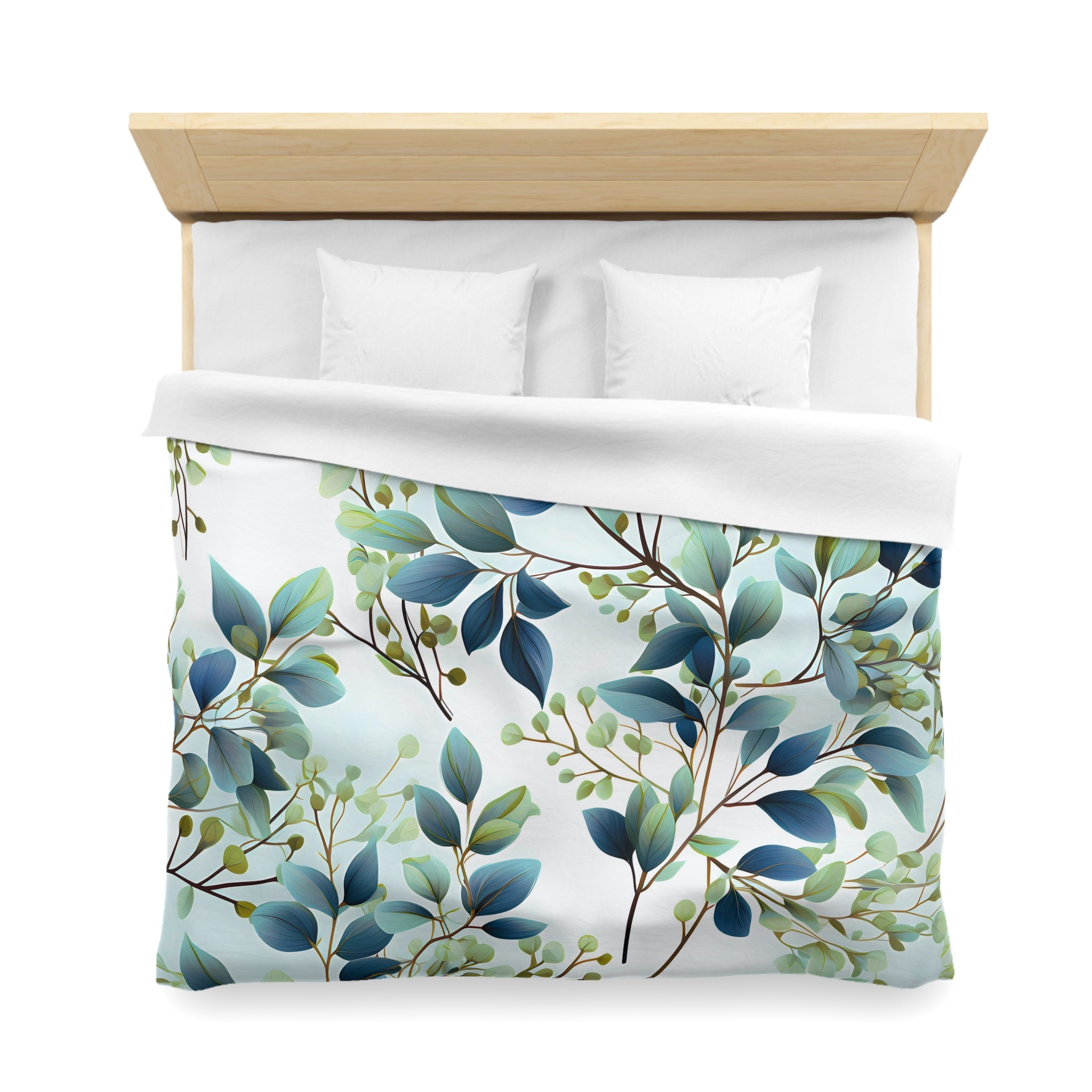 Floral Duvet Cover | Blue, Teal Green, Eucalyptus Leaves Bedding Boho Decor | Bedroom Decor