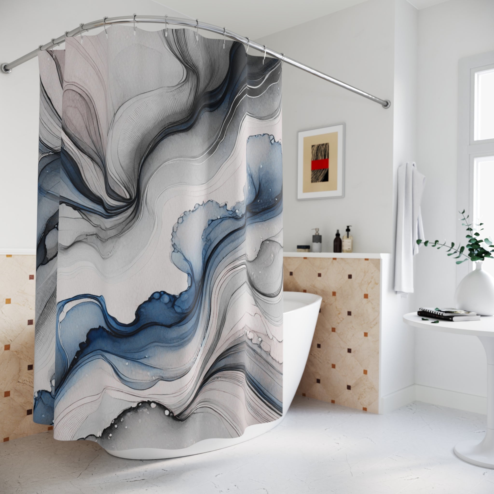 Abstract Watercolor Shower Curtain | Grey Blue Ombre Bathroom Decor