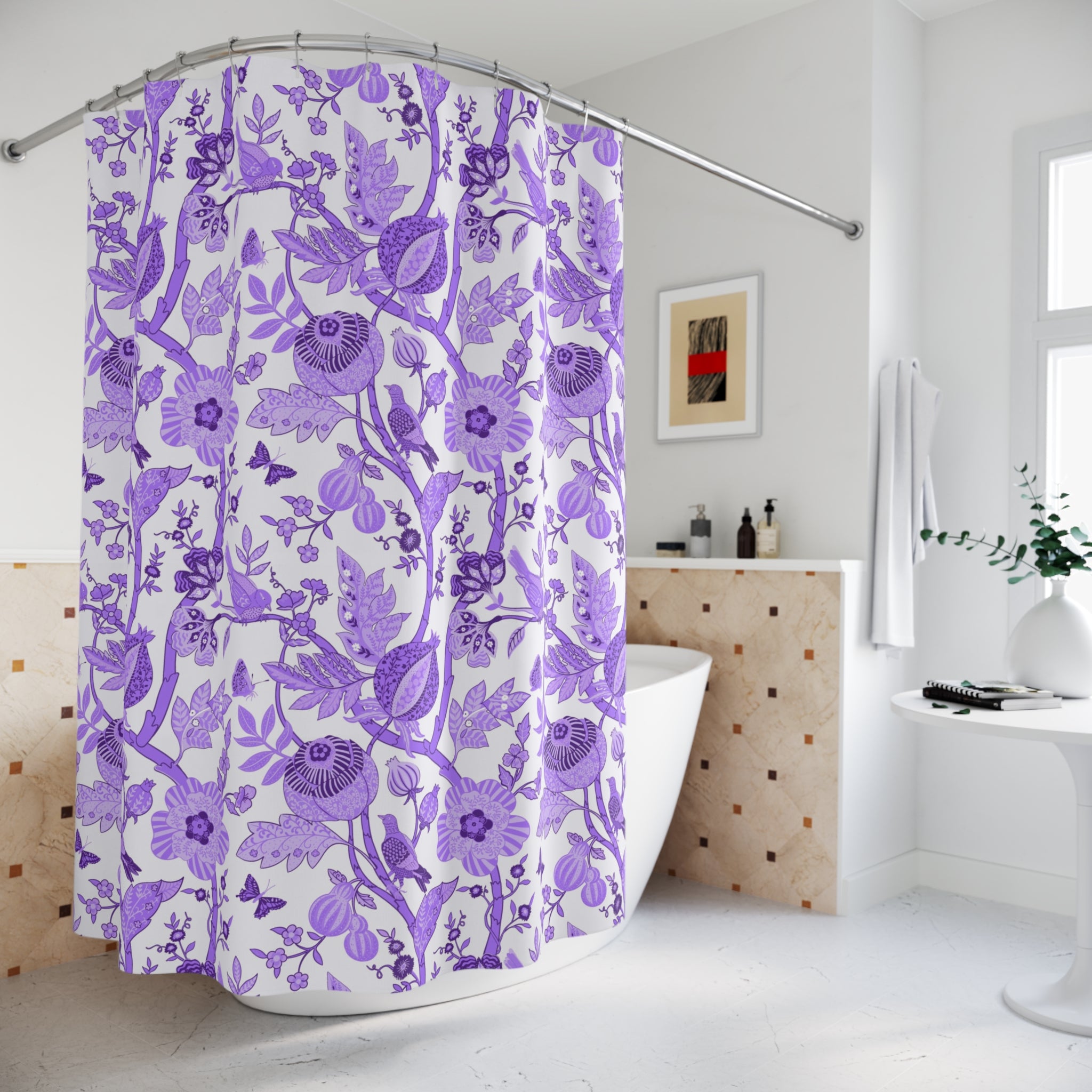 Floral Shower Curtain | Chinoiserie Lavender Purple White