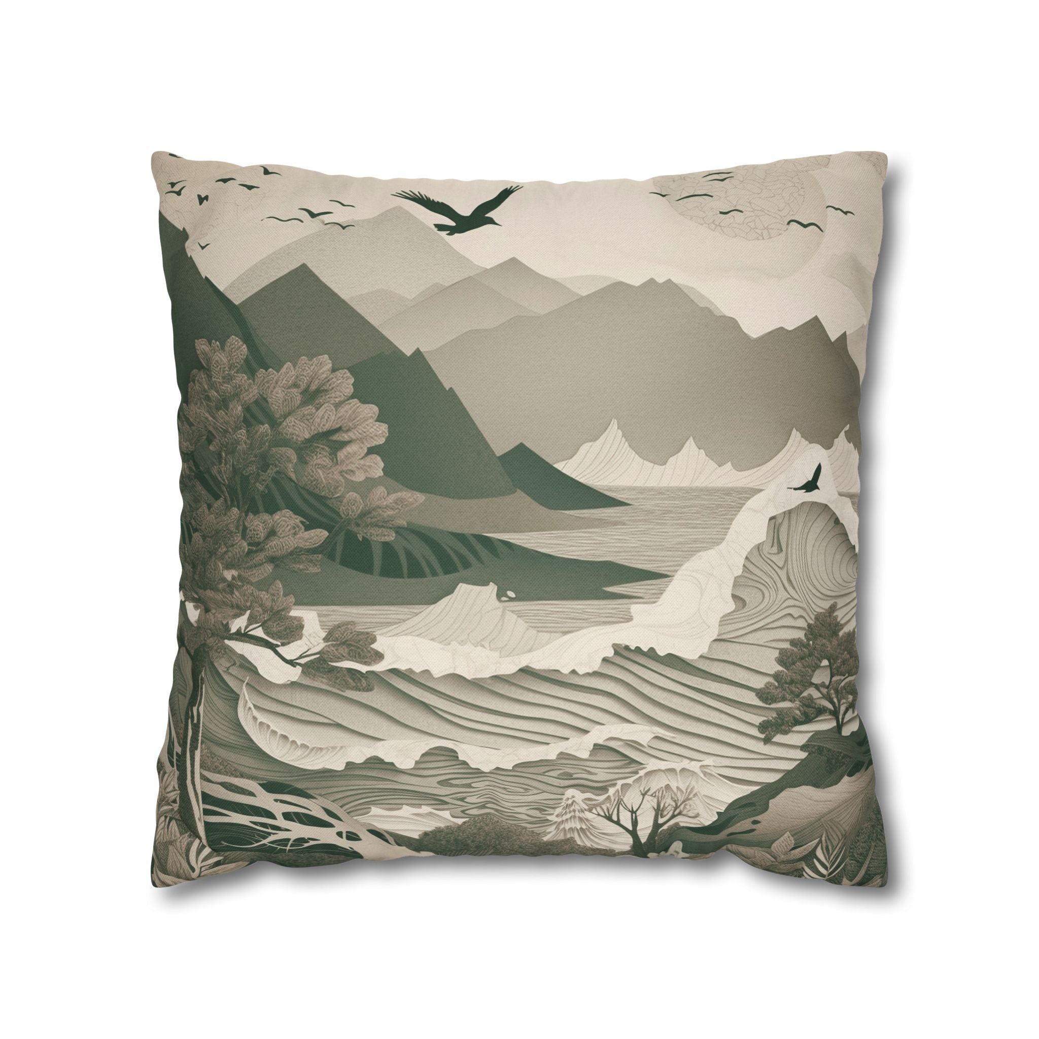 Landscape Throw Pillow Cover, Nature Modern Organic Decor Cushion