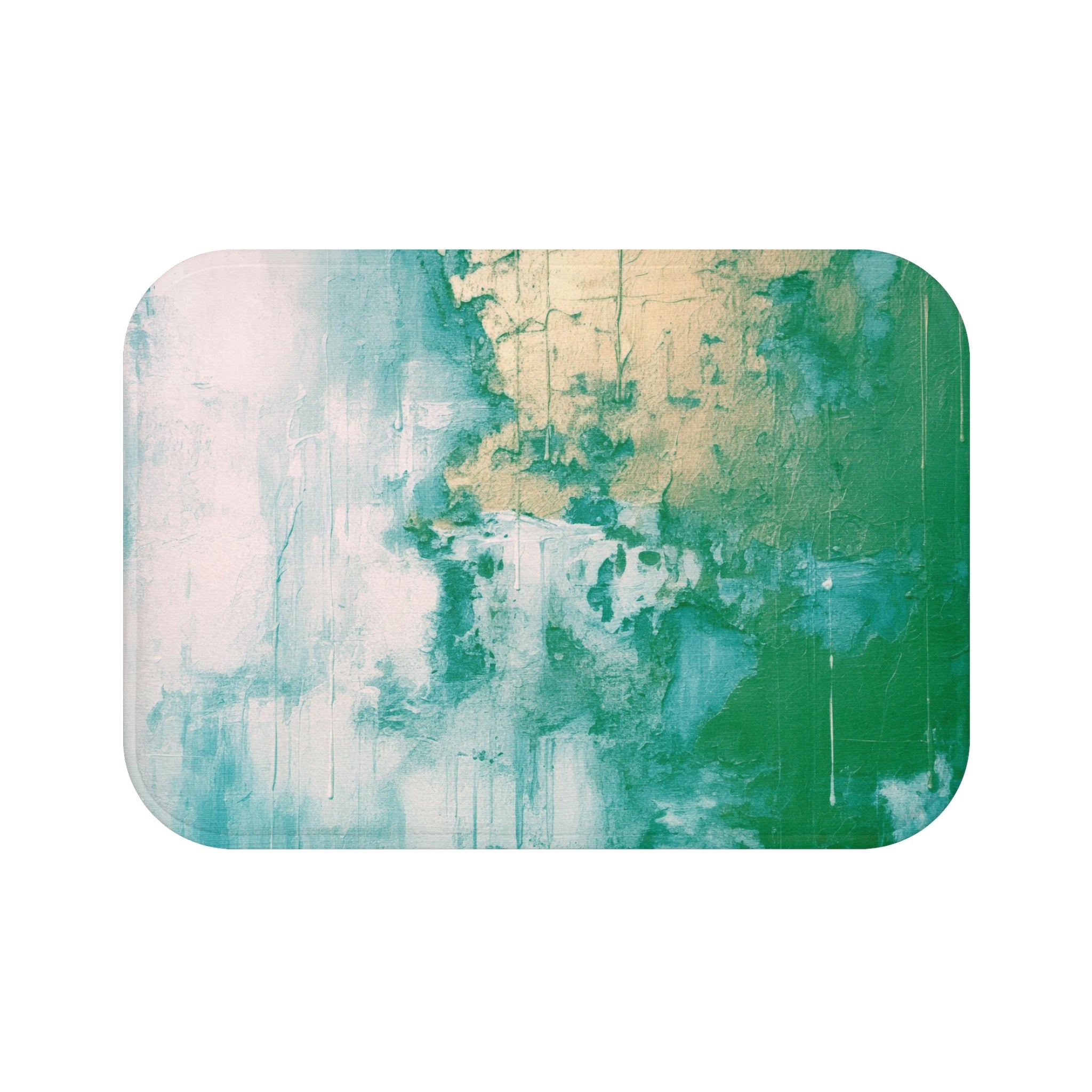 Boho Bath, Kitchen Mat | Modern Green Pink, Muted Gold Floor Rug