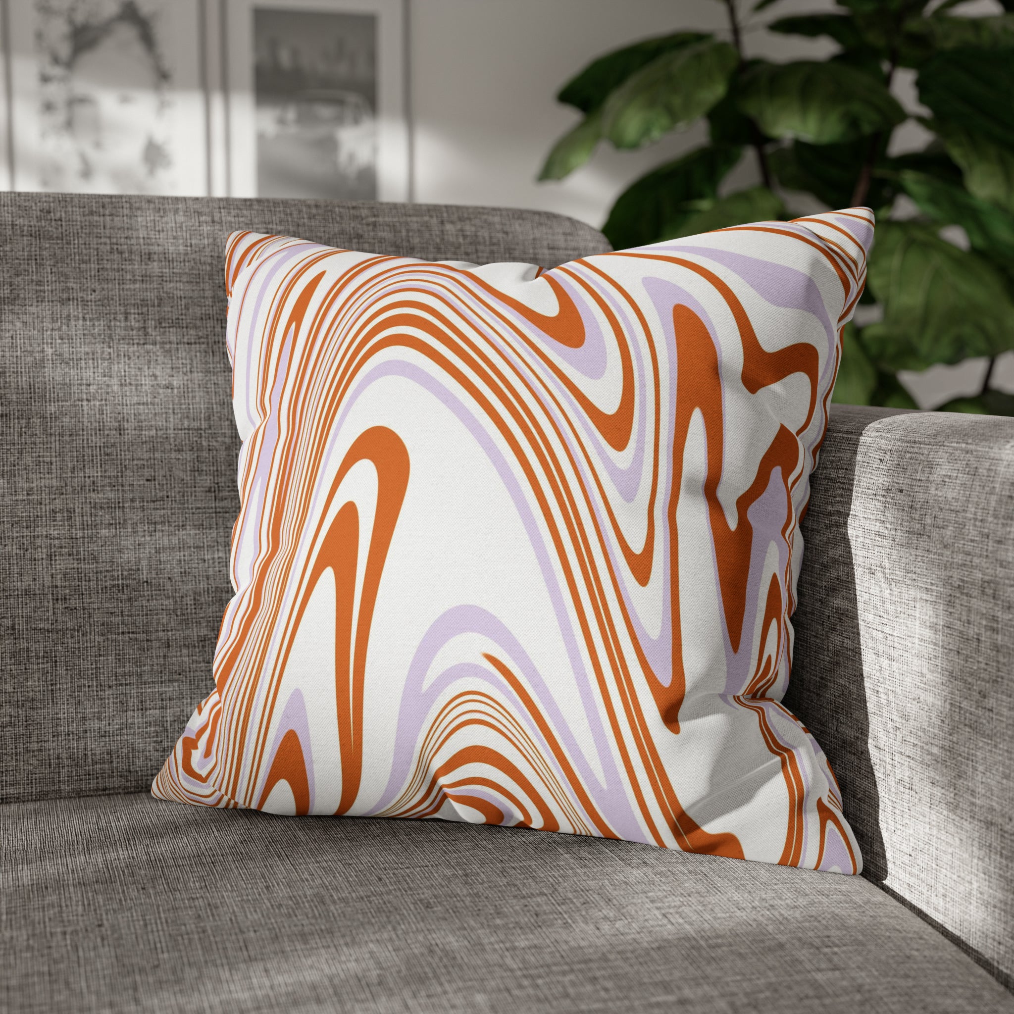 Abstract Pillow Cover | Retro Orange Lavender White