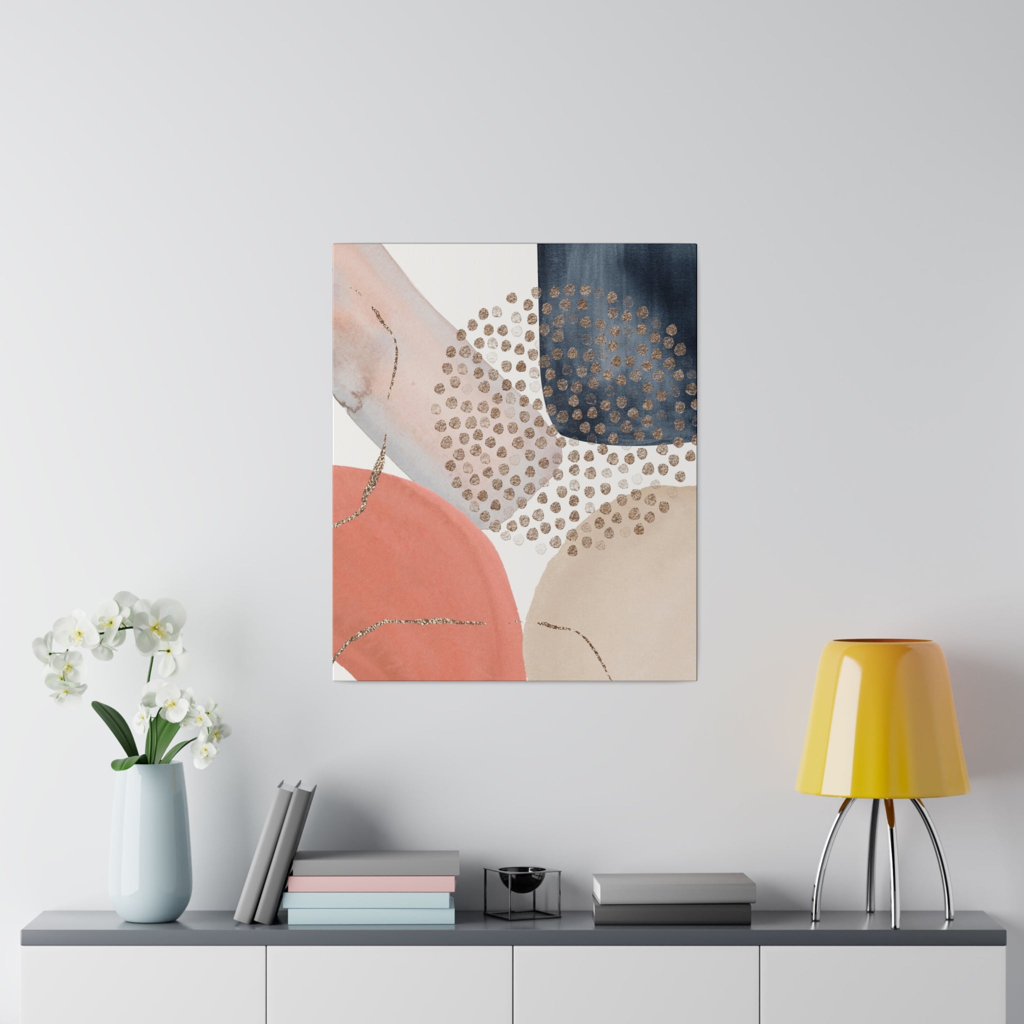 Abstract Artwork | Canvas Wall Art | Salmon Pink, Beige Navy