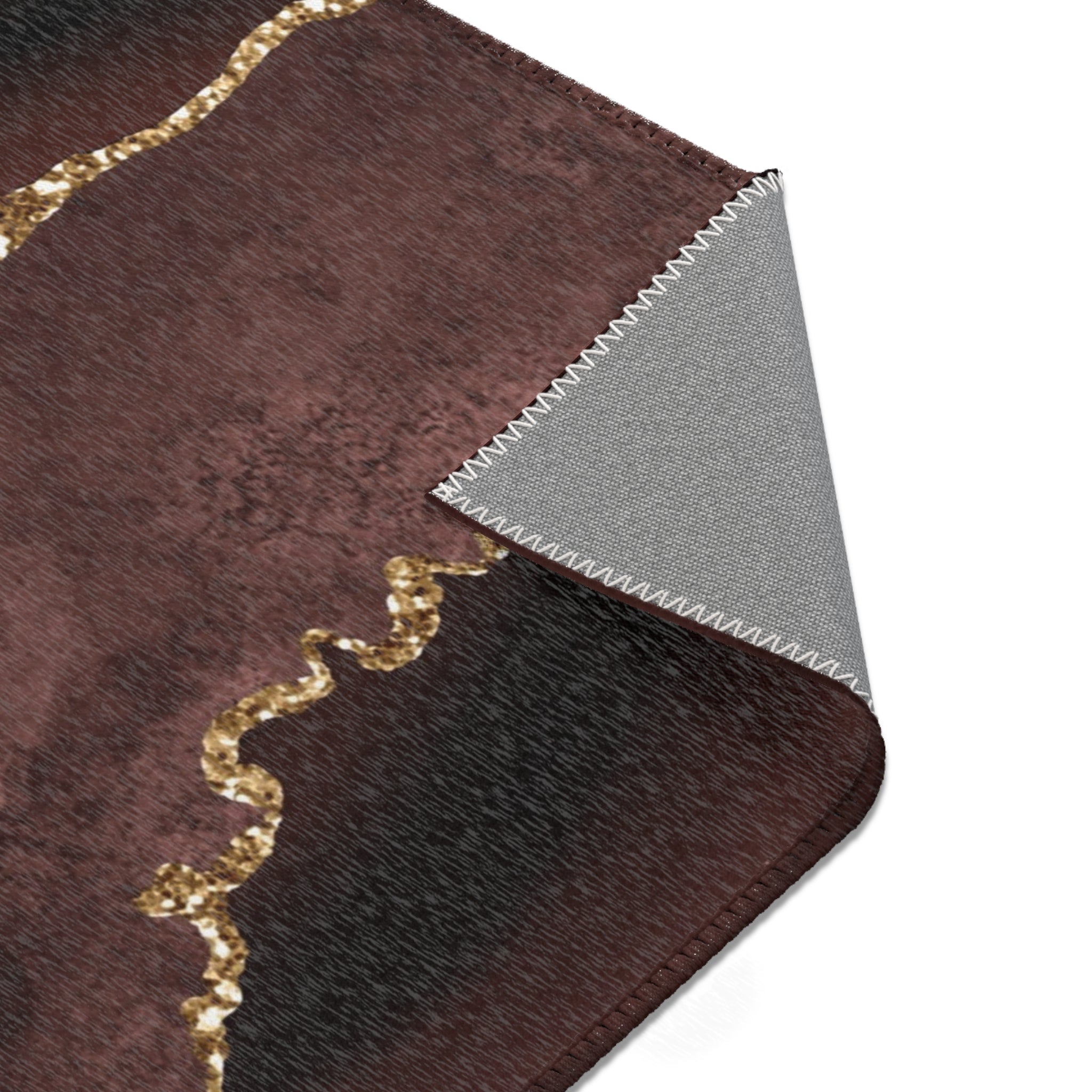 Abstract Area Rug | Retro Marble Print, Brown, Muted Gold