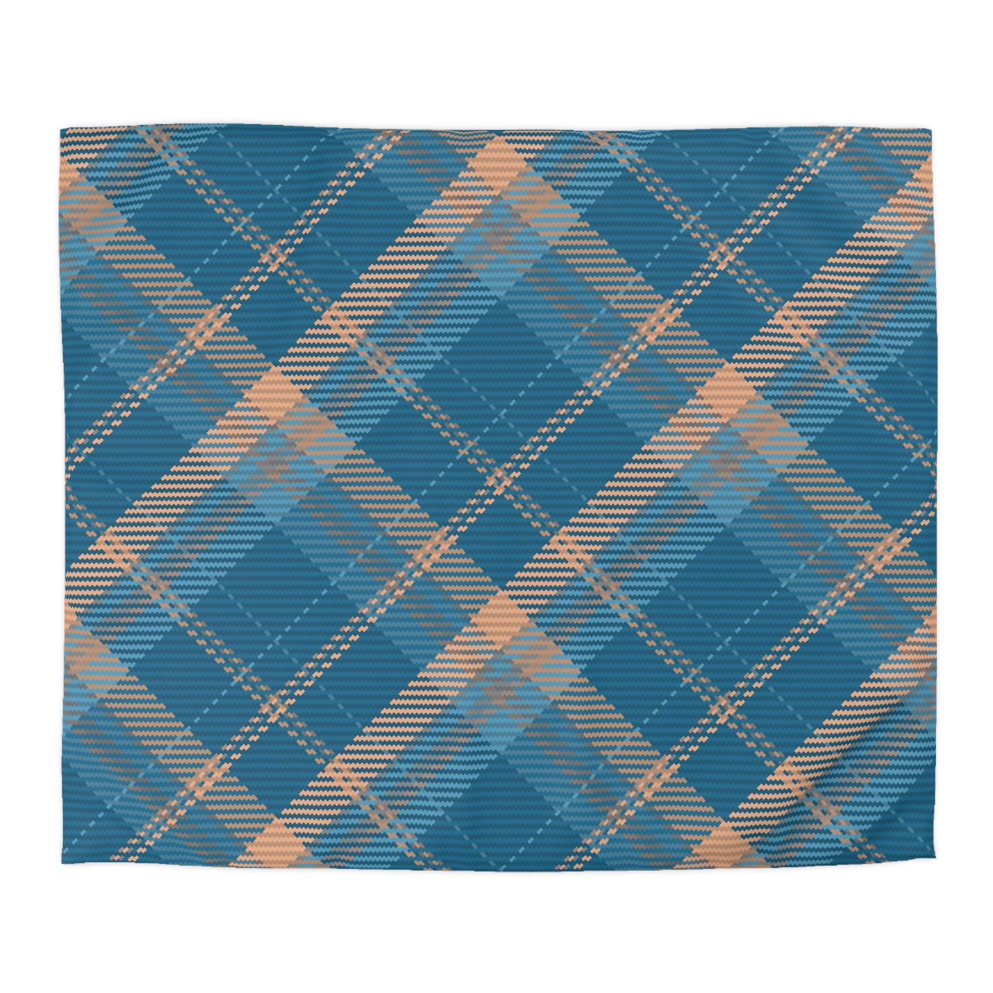 Plaid Duvet Cover | Vintage Blue, Peach | Bedroom Decor