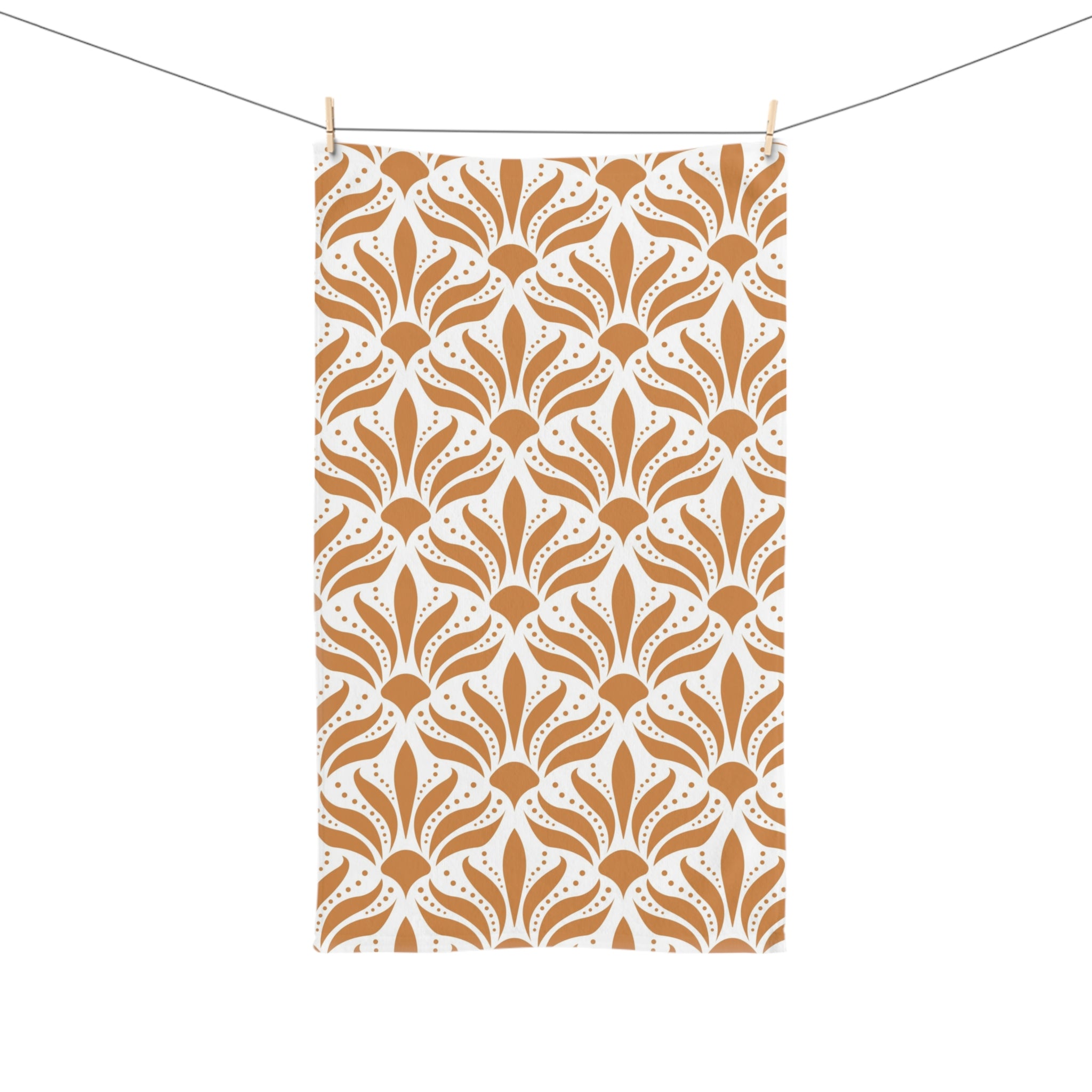 Art Deco Kitchen, Bath Hand Towel | Retro Terracotta White, Art Nouveau