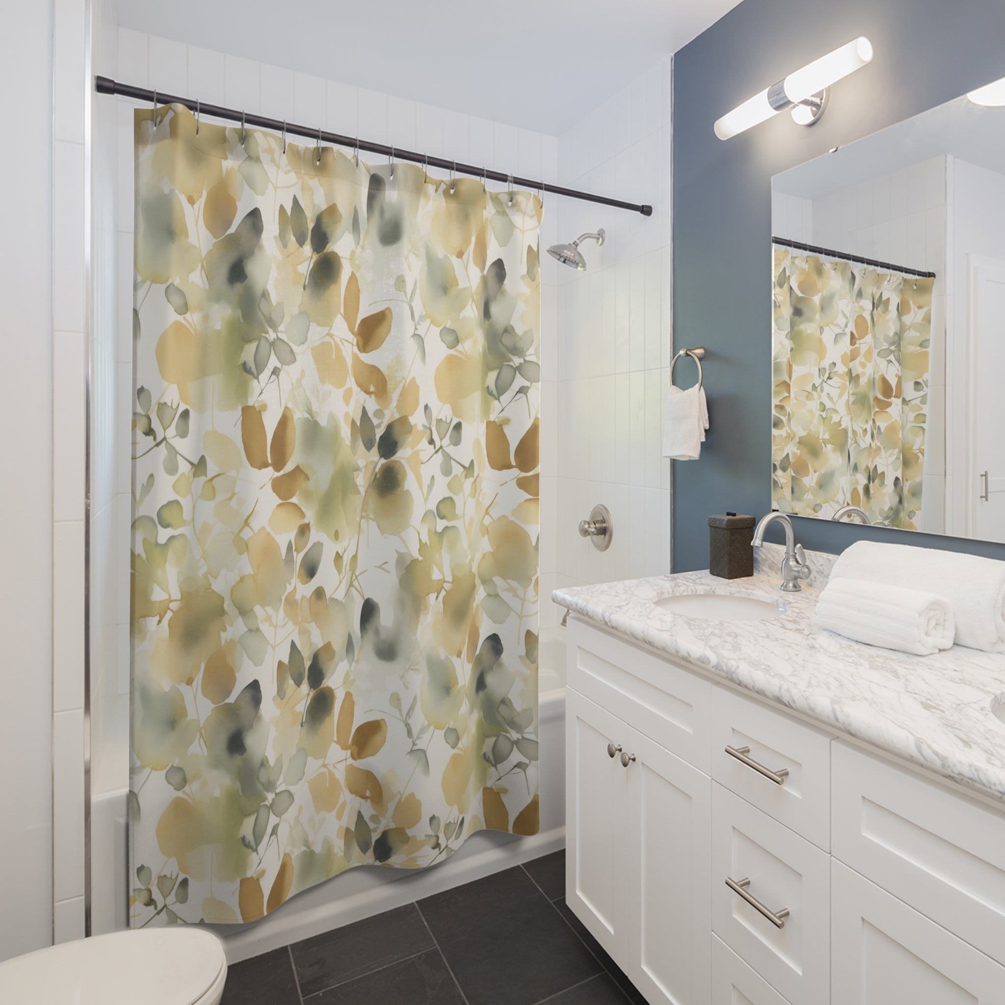 Earthy Leaves Shower Curtain | Beige Floral Bathroom Decor