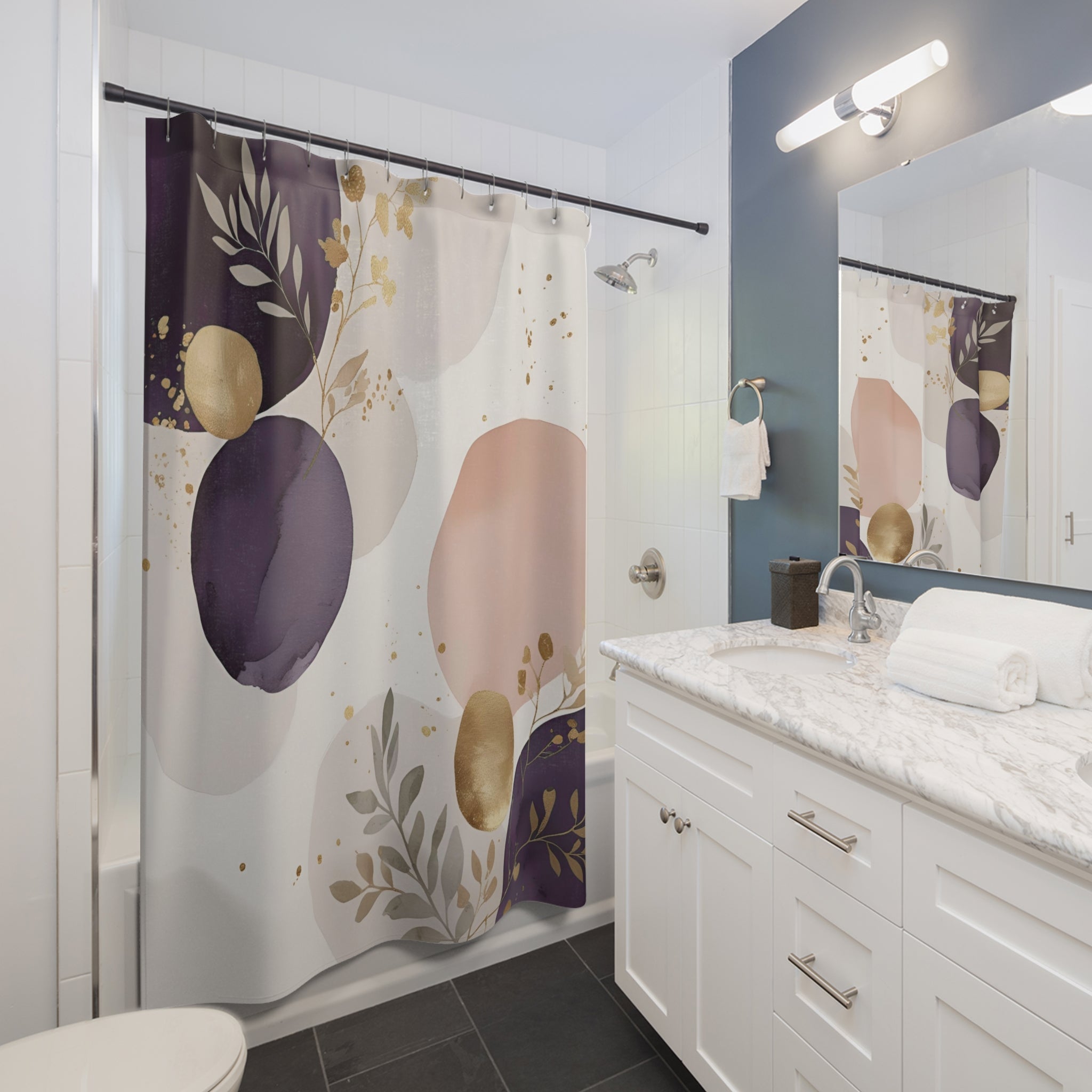 Abstract Shower Curtain | Purple Blush Pink Grey