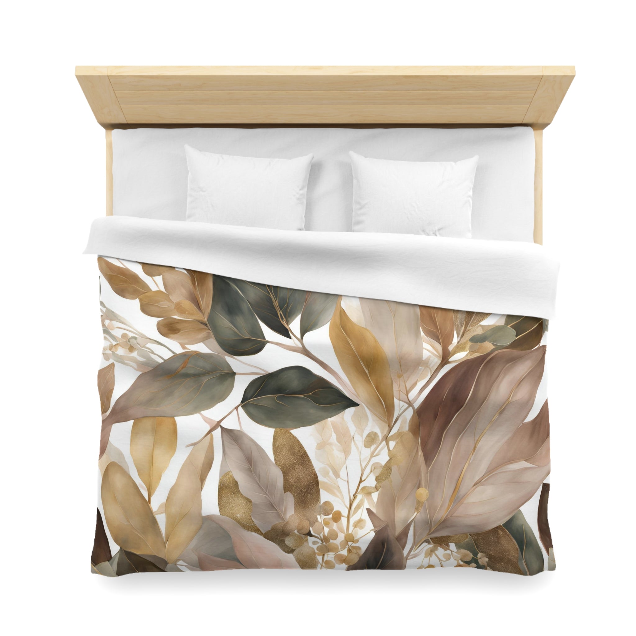 Floral Duvet, Pillow Cover | Beige Grey White Leaves Bedroom Decor
