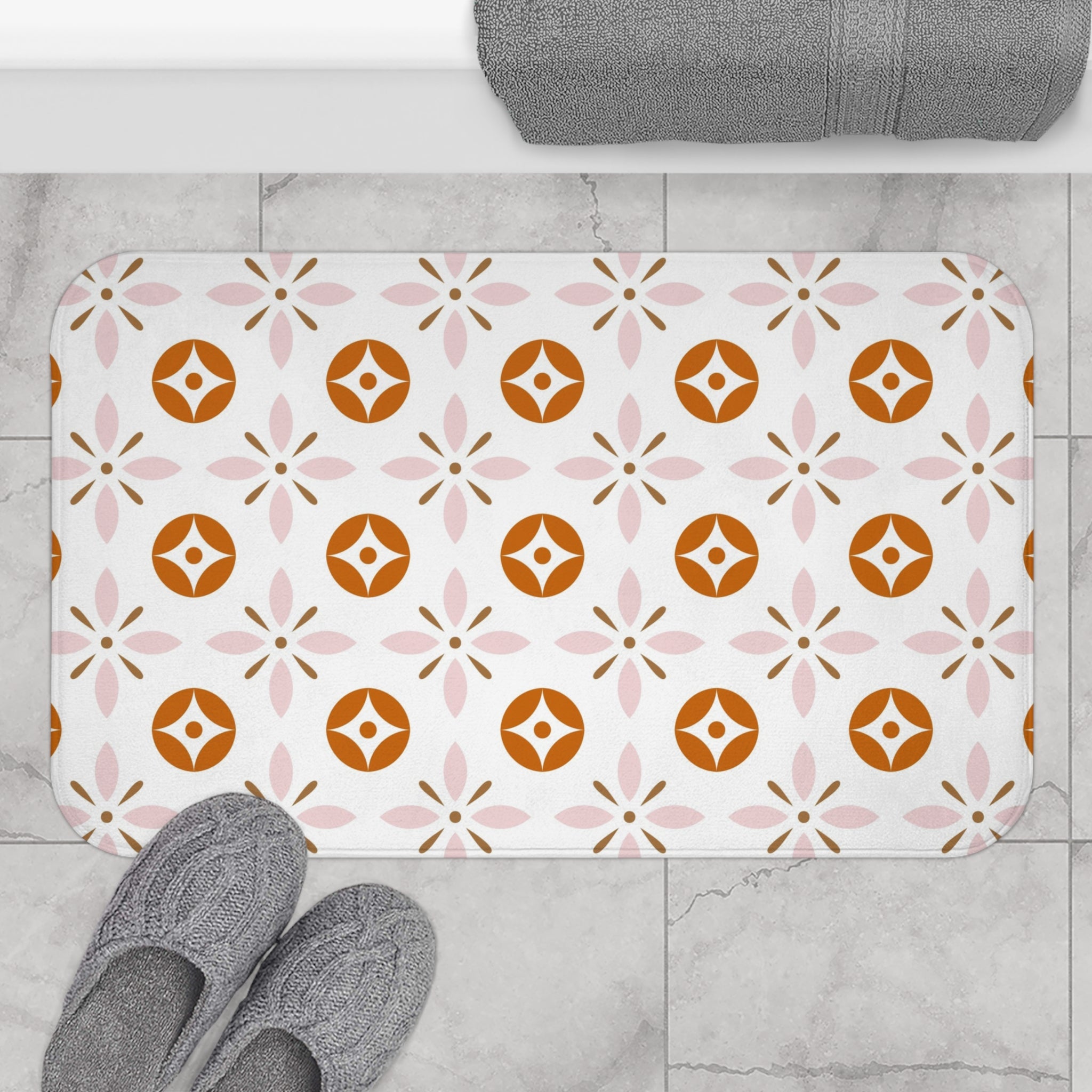 Retro Bath, Kitchen Mat | Vintage Art Deco, Nouveau Pink, Orange White