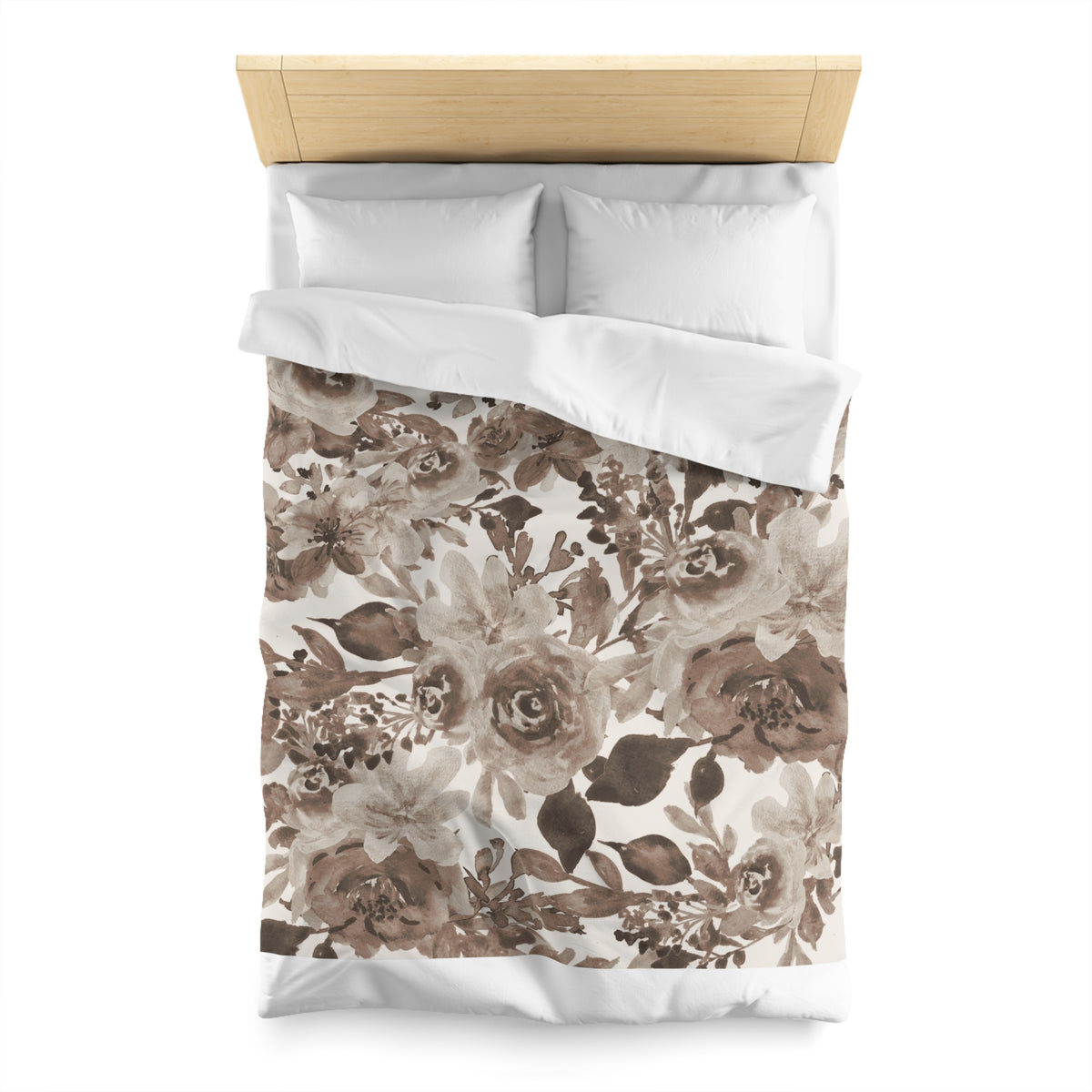 Taupe Peony Duvet Cover | Mocha Brown Watercolor Floral Bedding