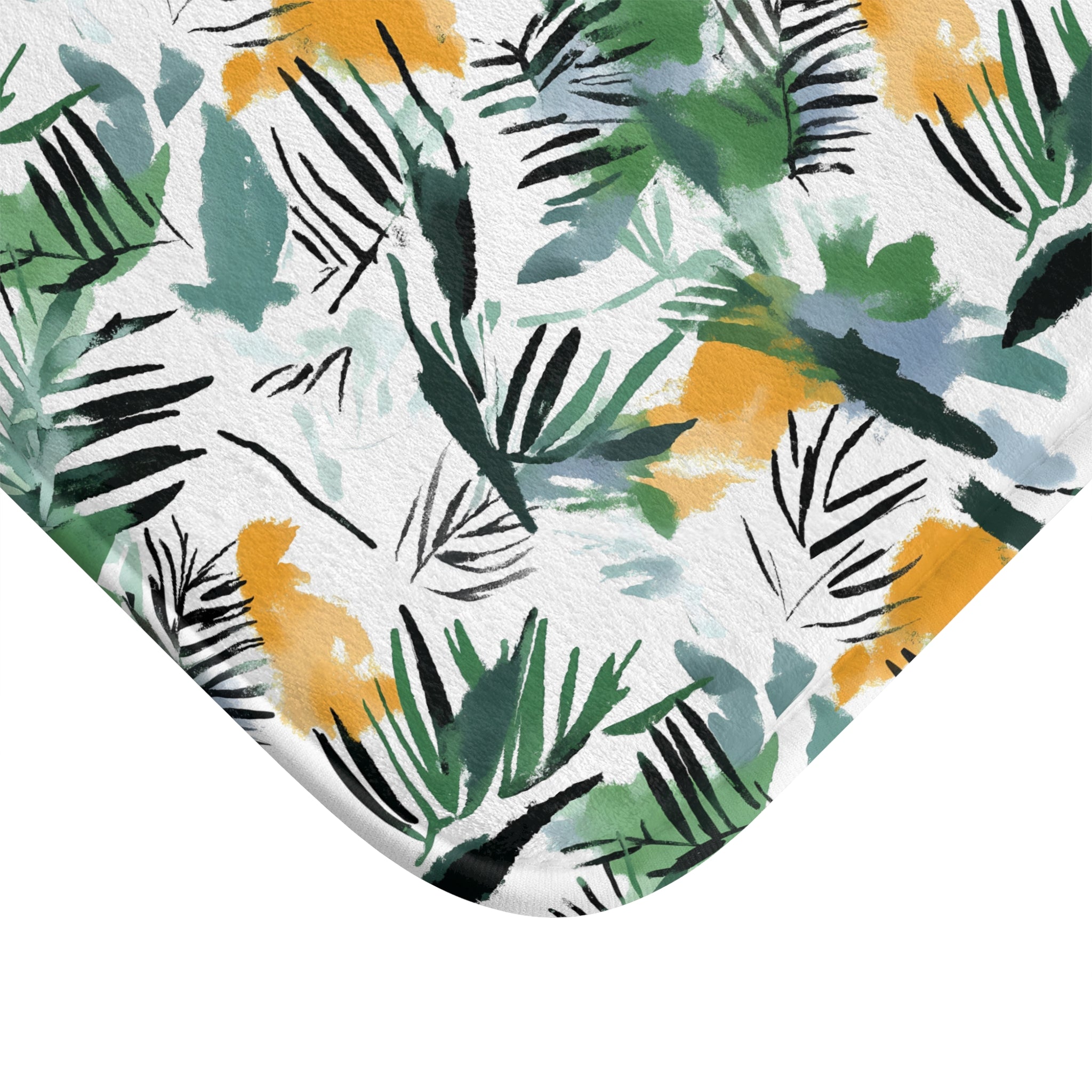 Jungle Bath Mat | White Green Yellow Leaves Floral Kitchen Mat