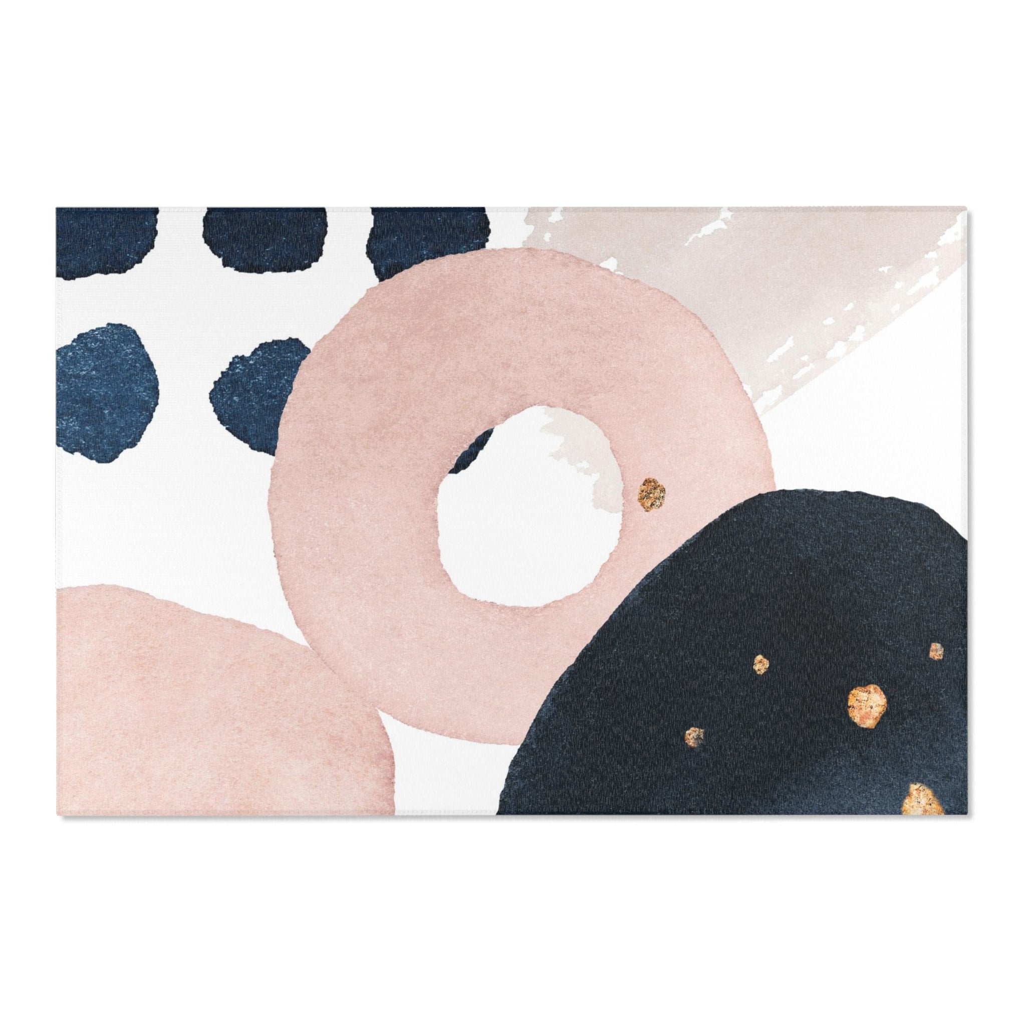 Abstract Boho Area Rug | Navy Blue, White Blush Pink Watercolor