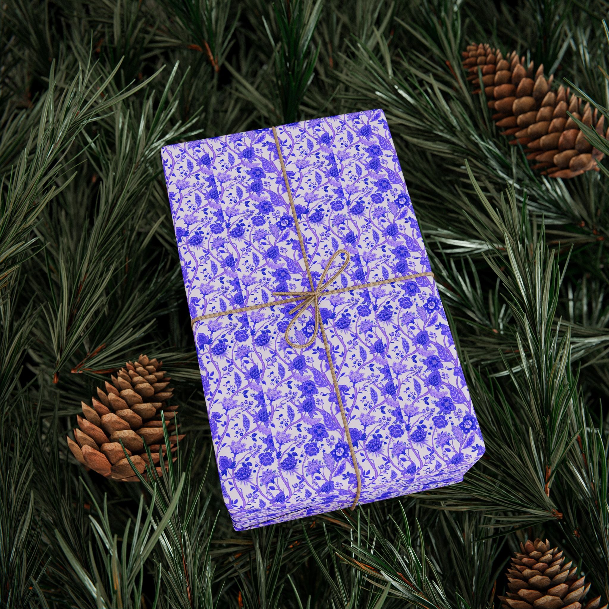 Floral Wrapping Paper, Lavender Blue Chinoiserie for the Holidays, Birthdays