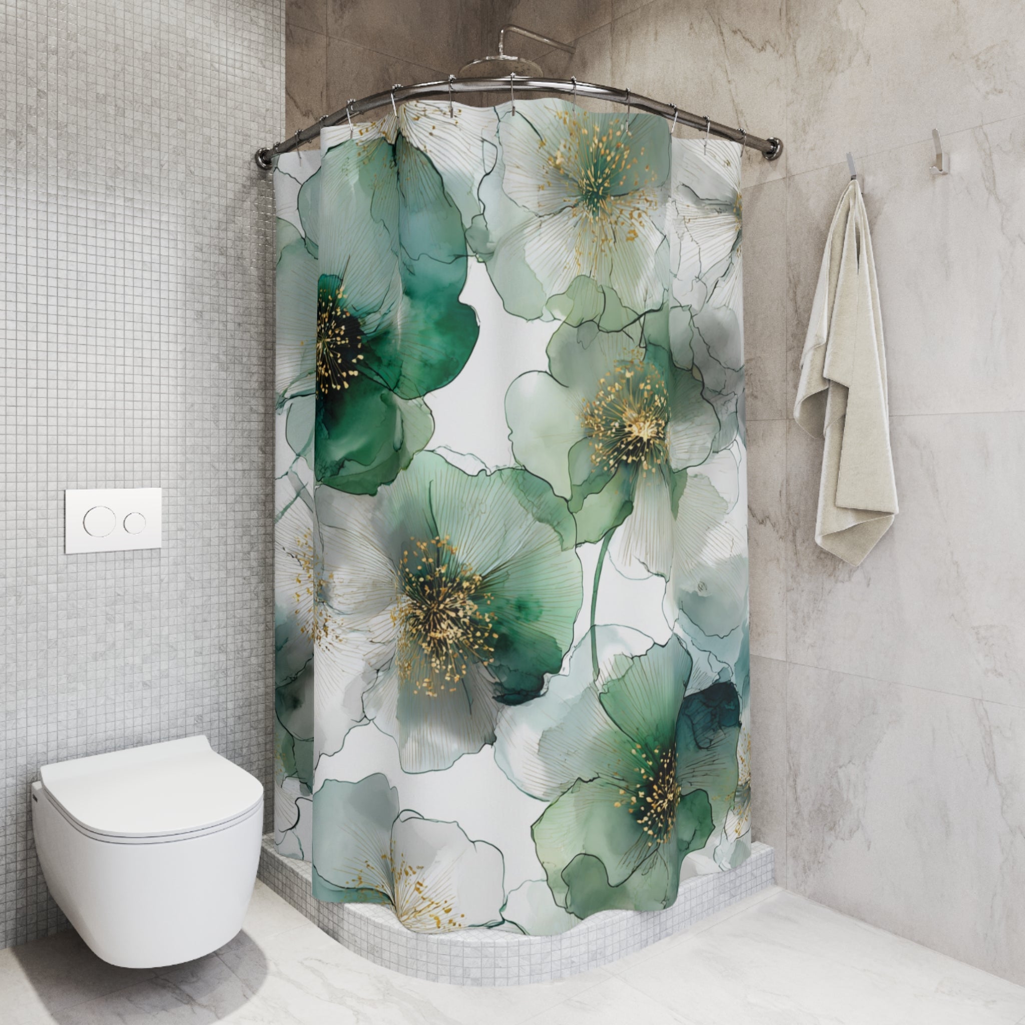 Boho Shower Curtain | Sage Green Watercolor Ombre Bathroom Decor