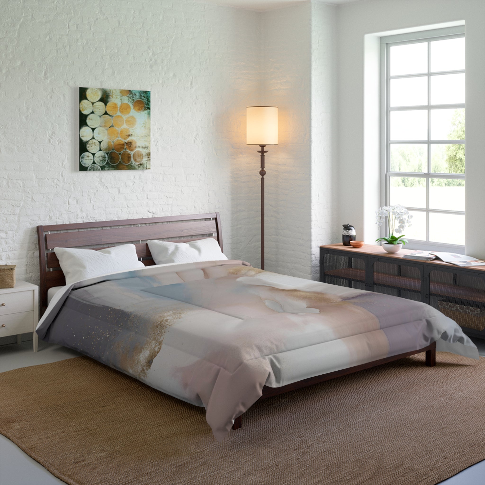 Abstract Ombre Comforter | Grey, Beige, Blue Lavender