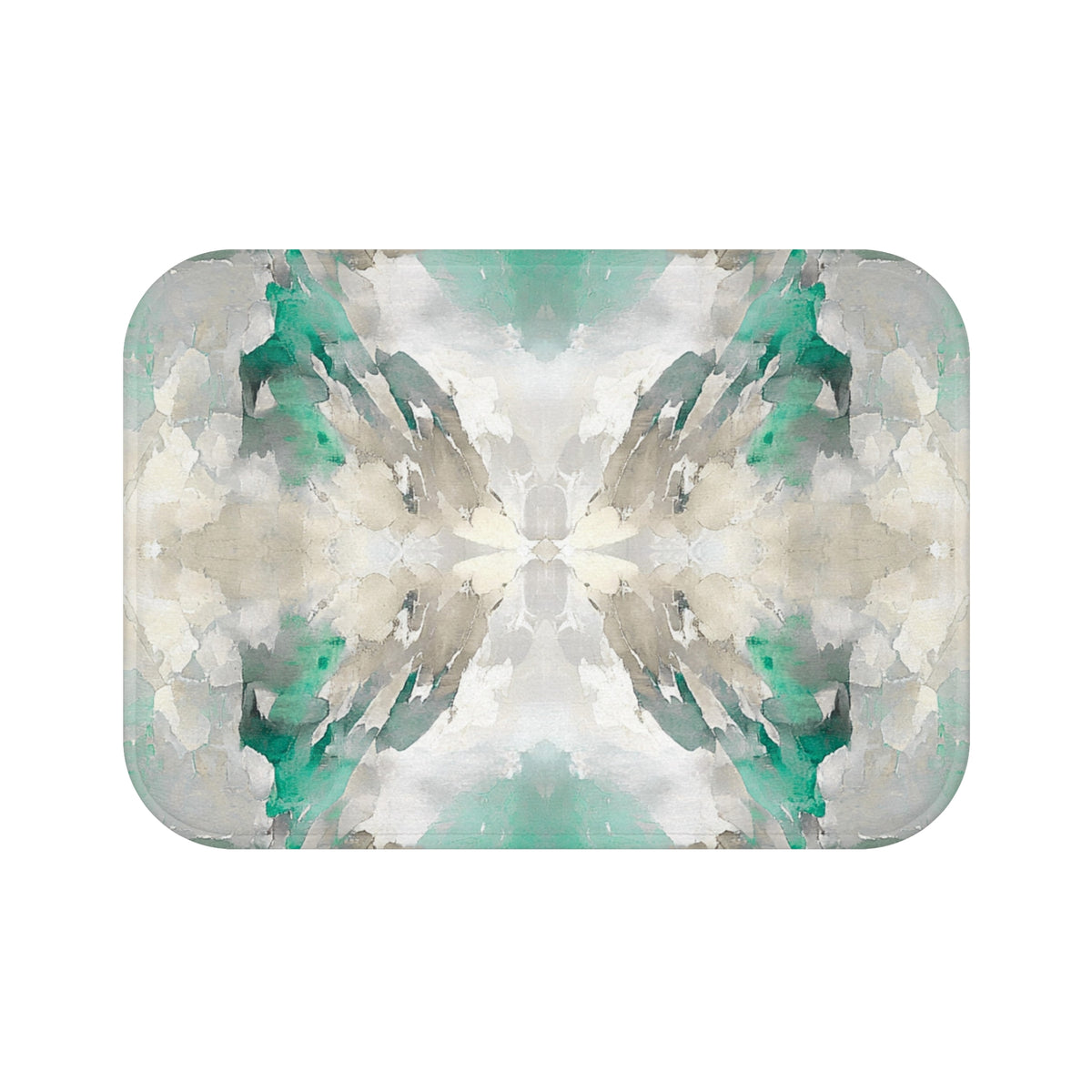 Emerald Beige Watercolor Abstract Bath Mat, Boho Bathroom Rug