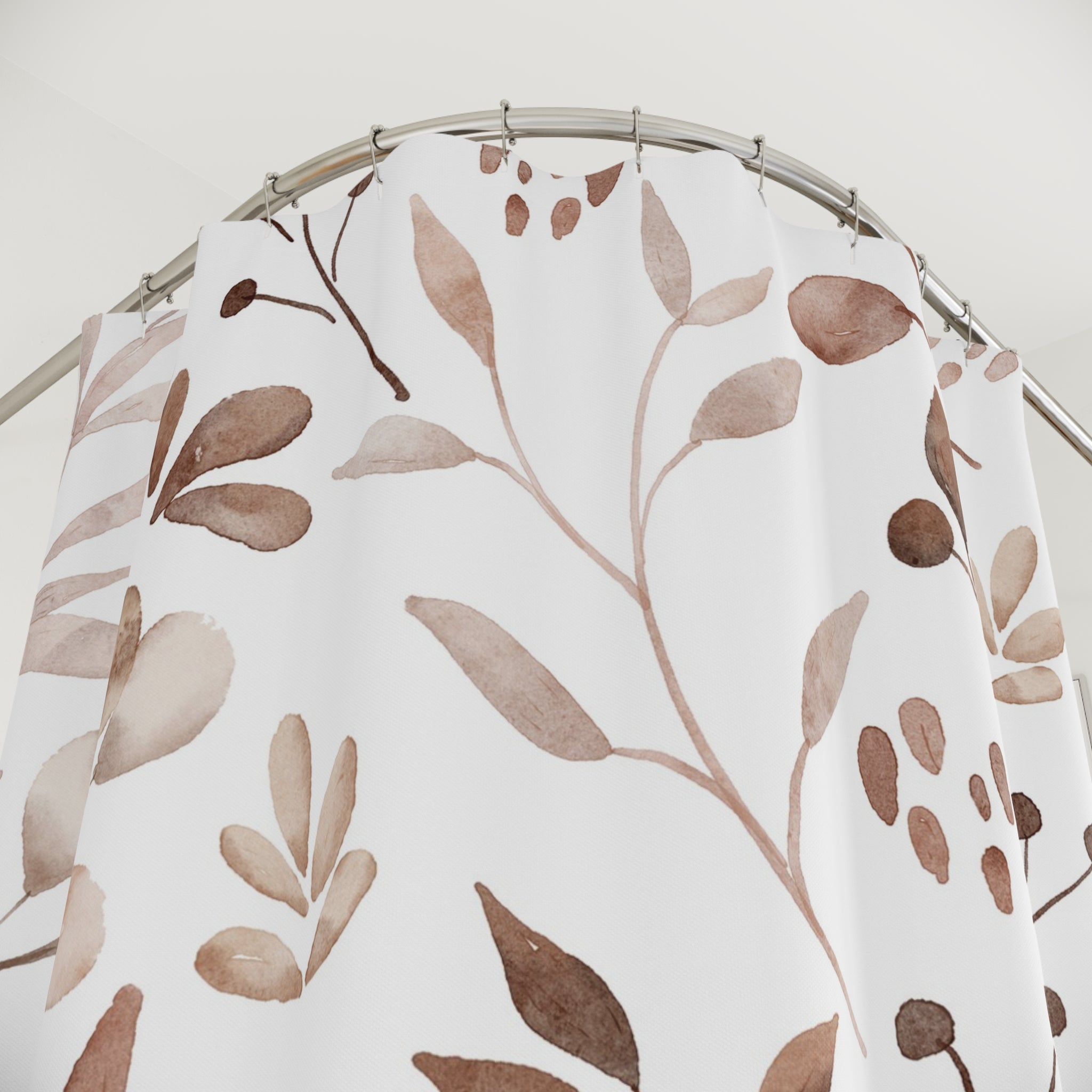 Boho Floral Shower Curtain | Beige White Leaves