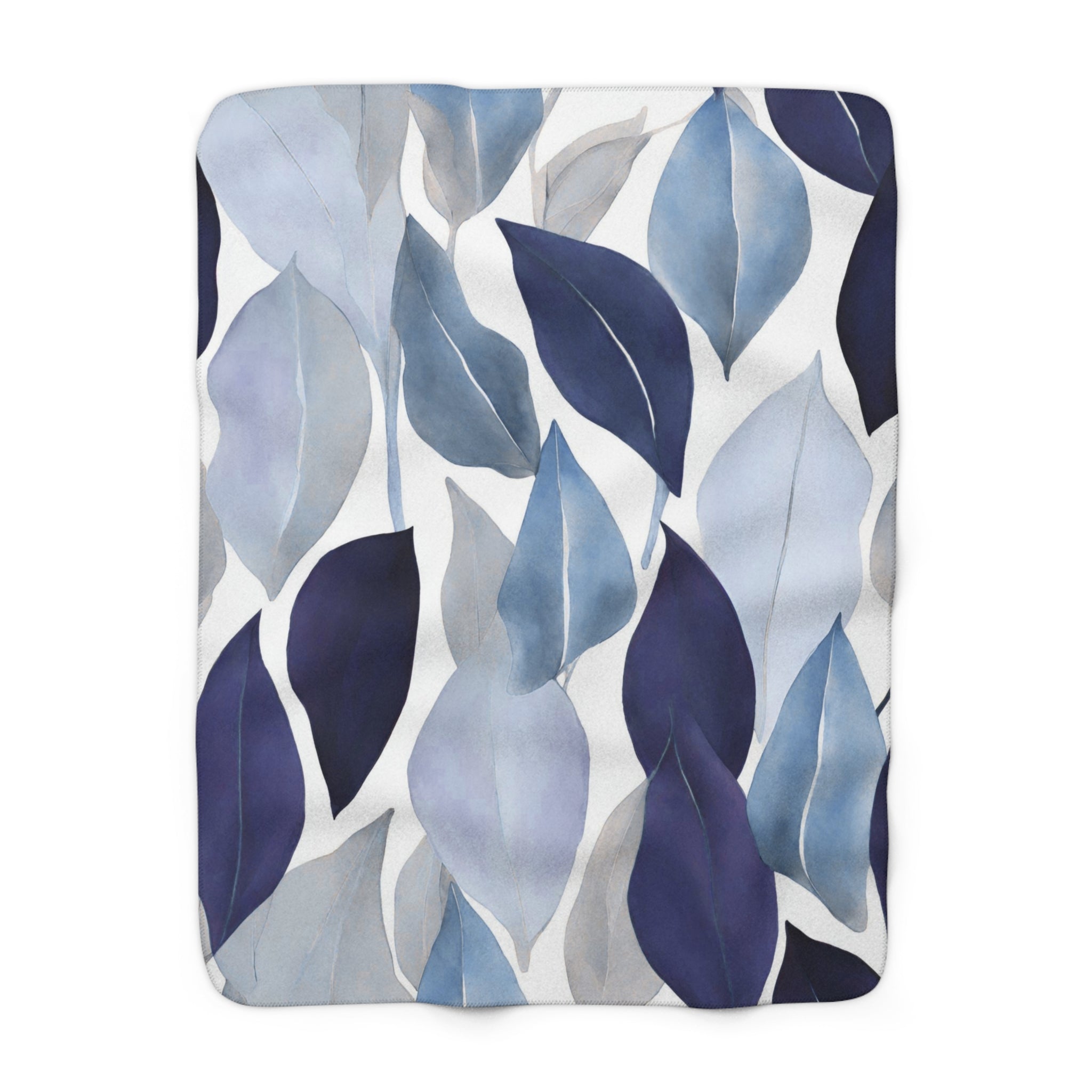 Abstract Floral Throw Blanket | Blue White Leaves Watercolor