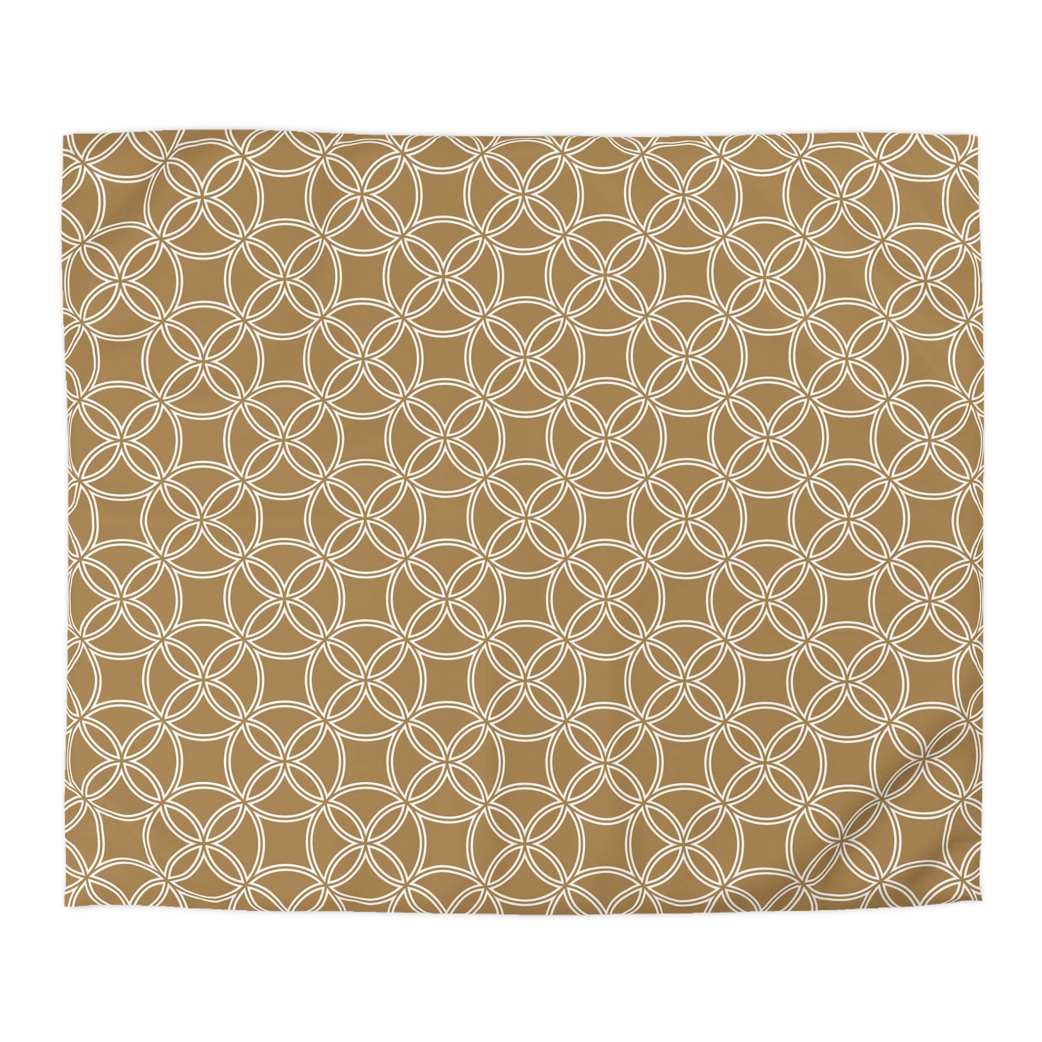 a repeating pattern of white circles on a brown background.