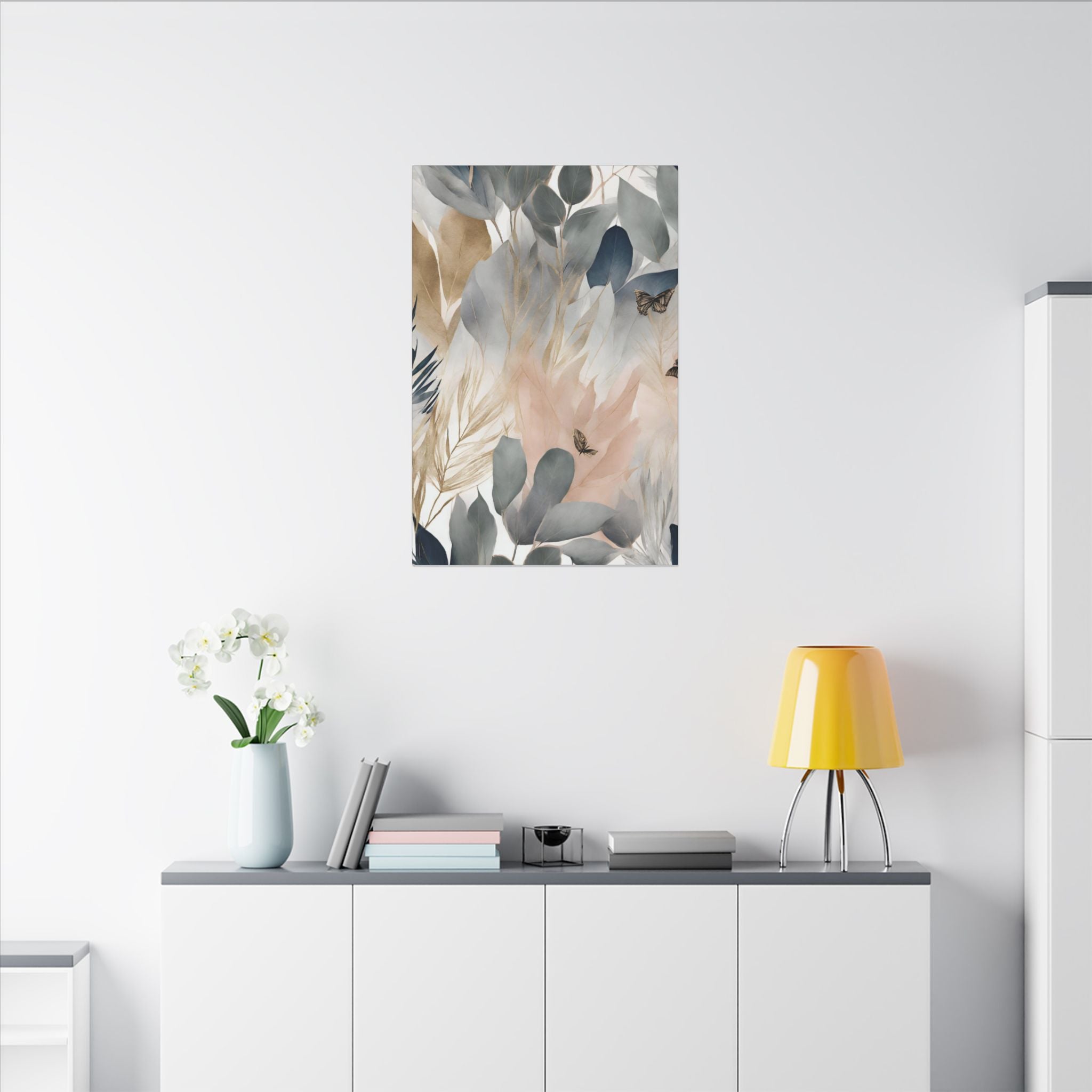 Abstract Nature Floral Artwork | Canvas Wall Art | Grey Beige Blue
