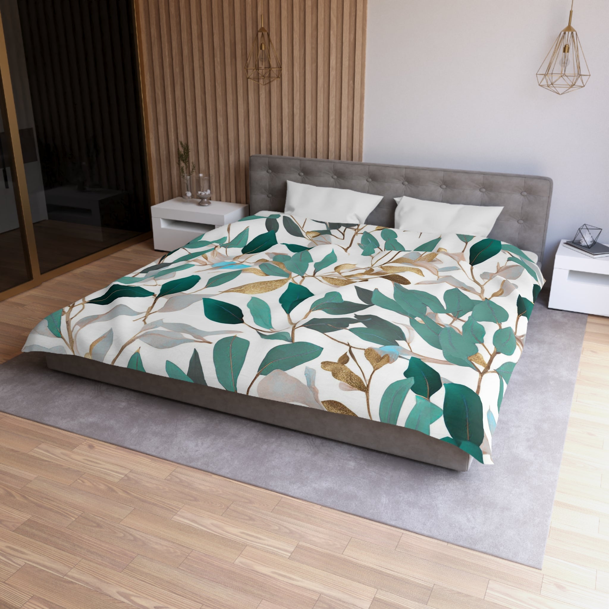 Floral Duvet, Pillow Cover | Teal Green Grey White Bedroom Decor