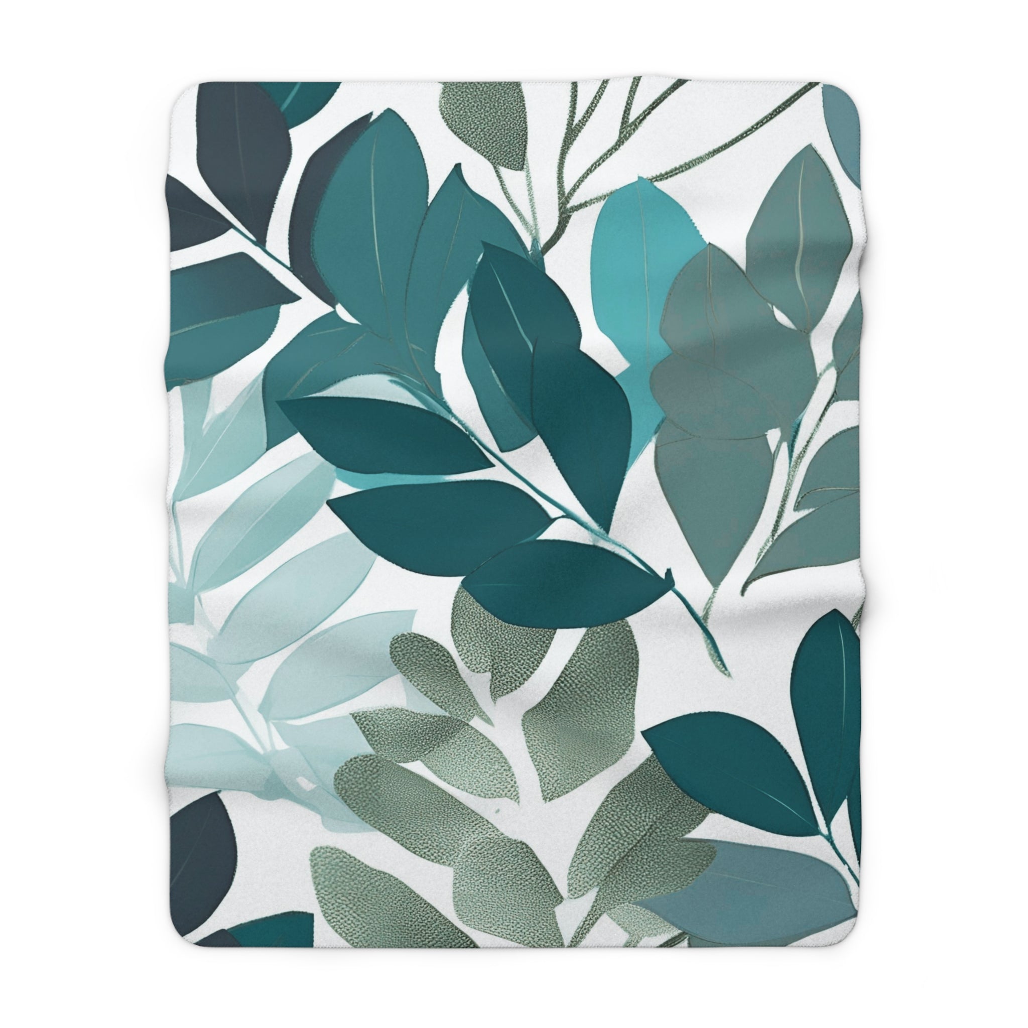 Floral Throw Blanket | Teal, Mint Sage Green Leaves