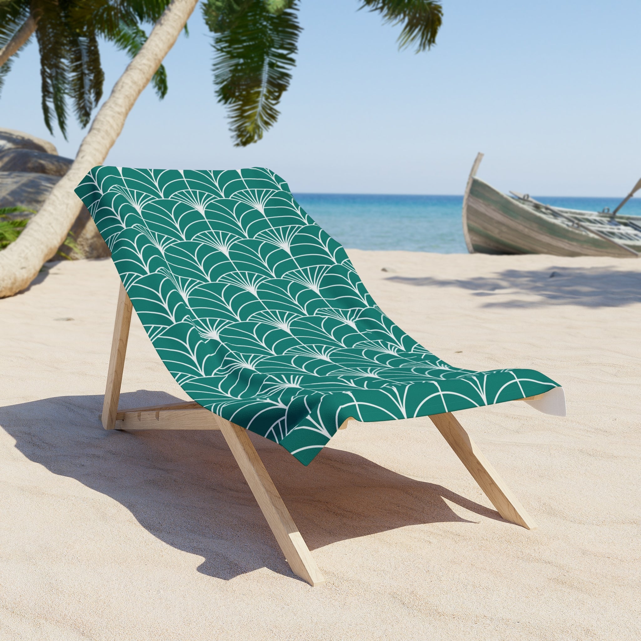 Bath, Beach Towel | Art Deco Sea Green White