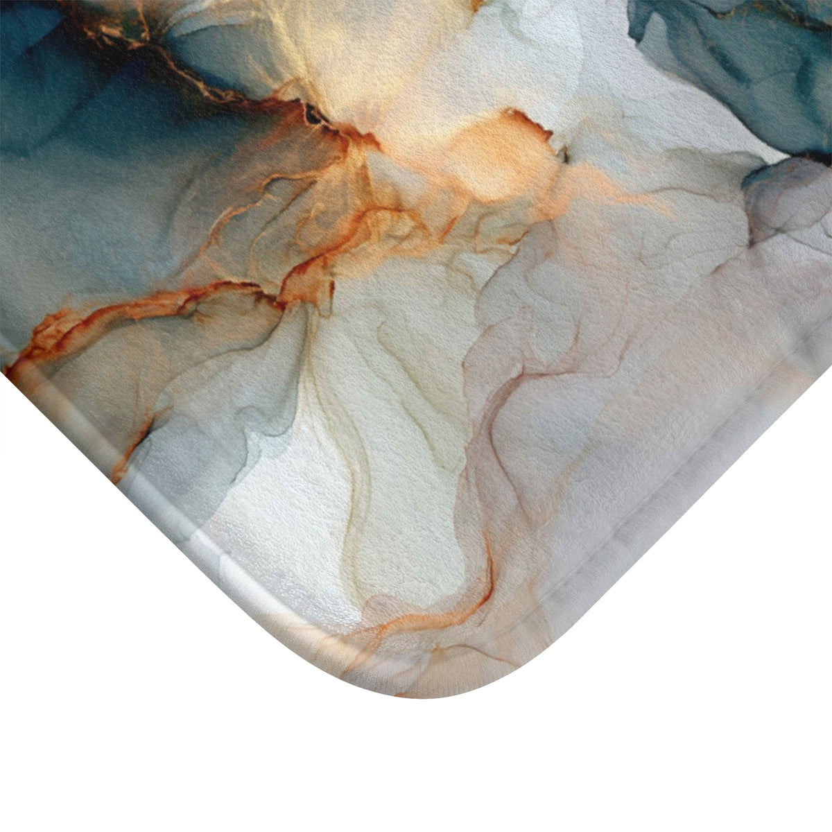 abstract art with a marble-like texture, showcasing a blend of blue, orange, and white colors.