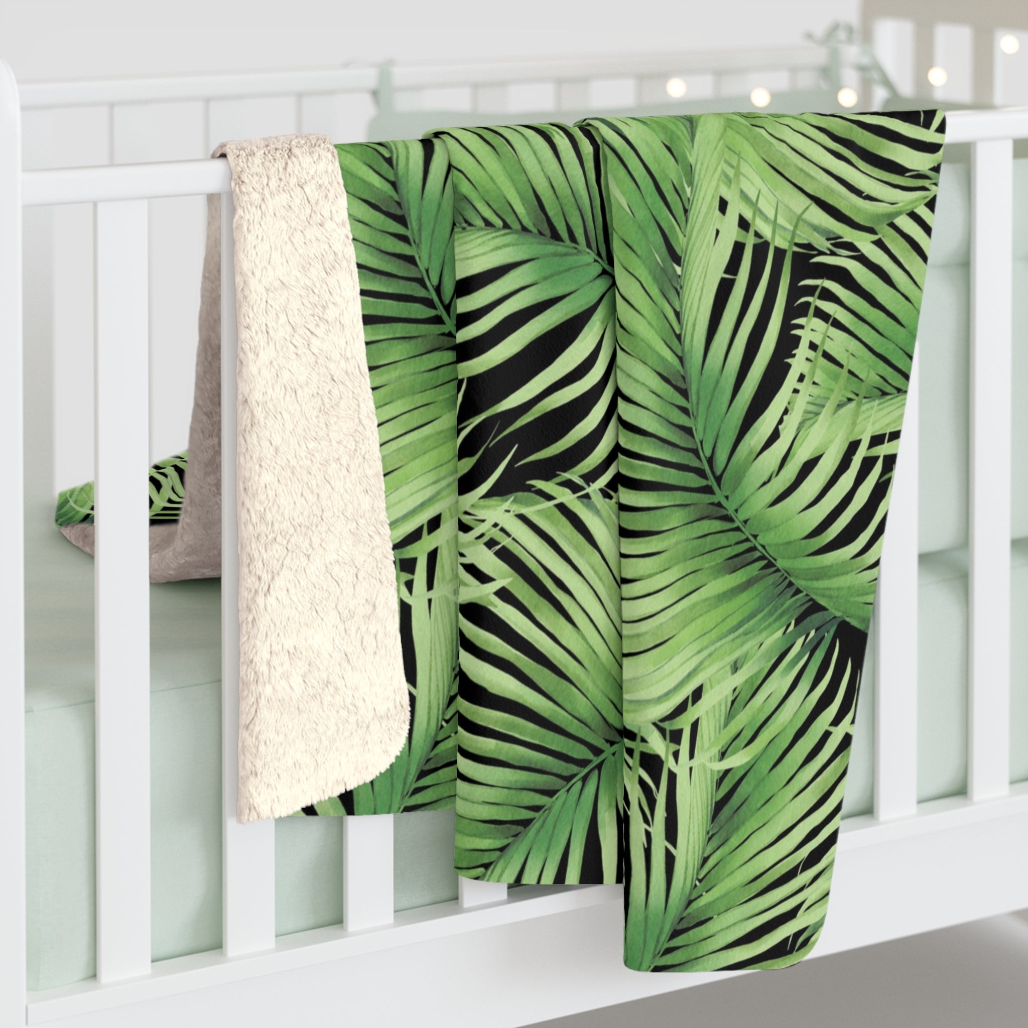 Floral Throw Blanket | Jungle Green Black Palm Leaves