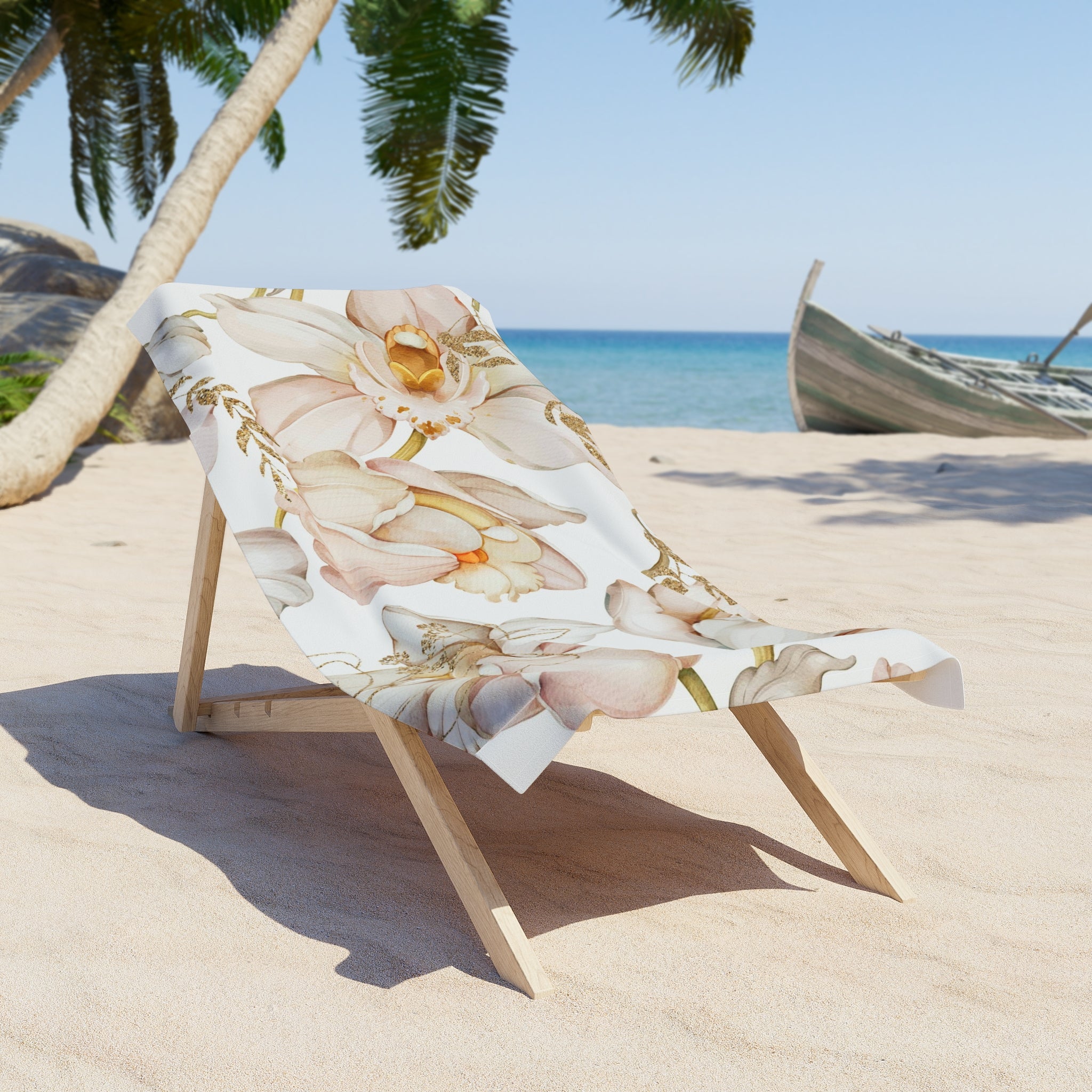 Floral Boho Bath Beach Towel | White Blush Pink Orchids