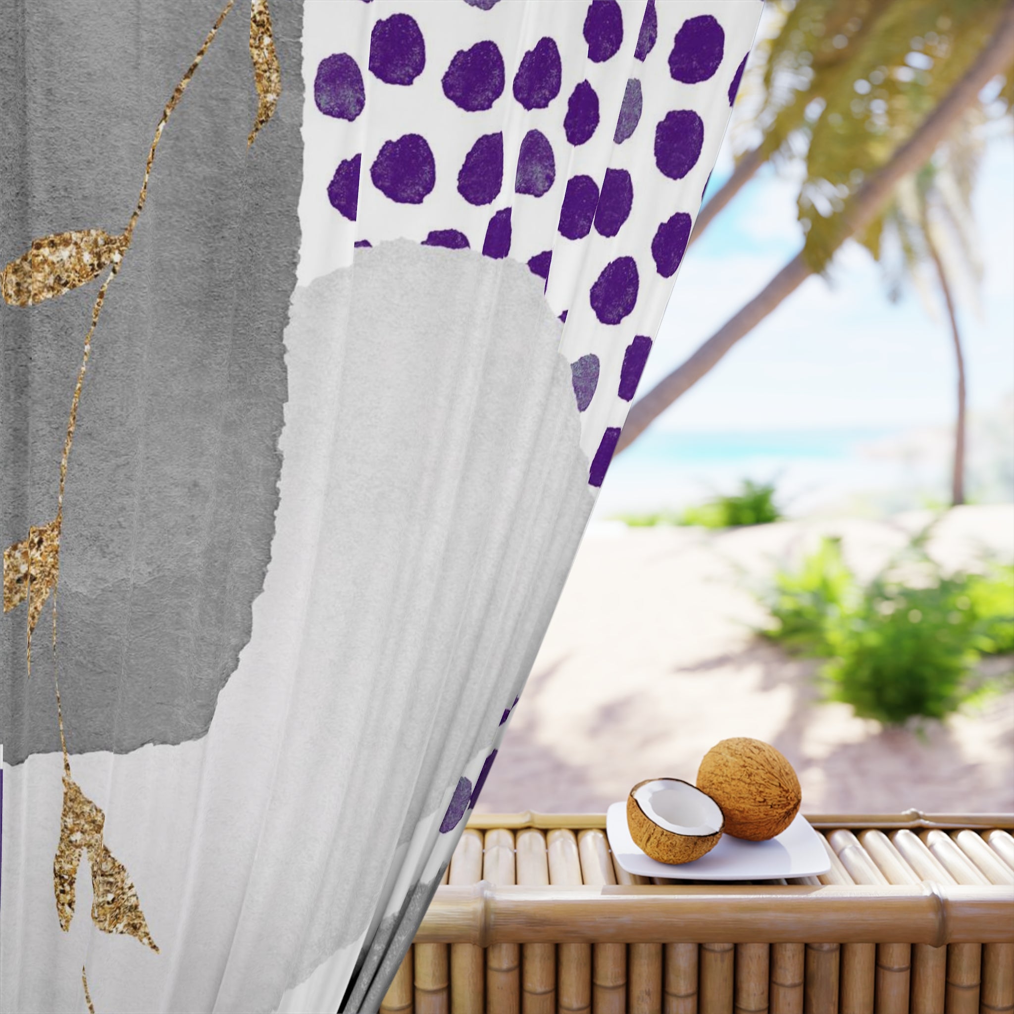 Abstract Window Curtain | Modern Grey, Lilac Lavender Purple
