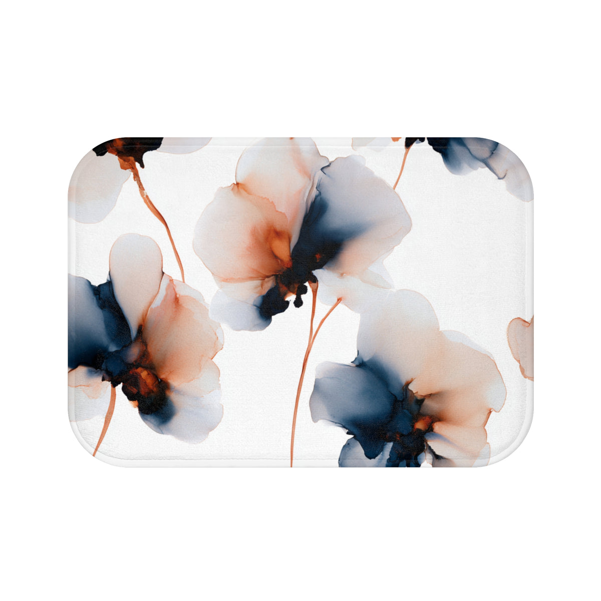 a vibrant abstract floral pattern with a mix of orange, white, and blue colors.