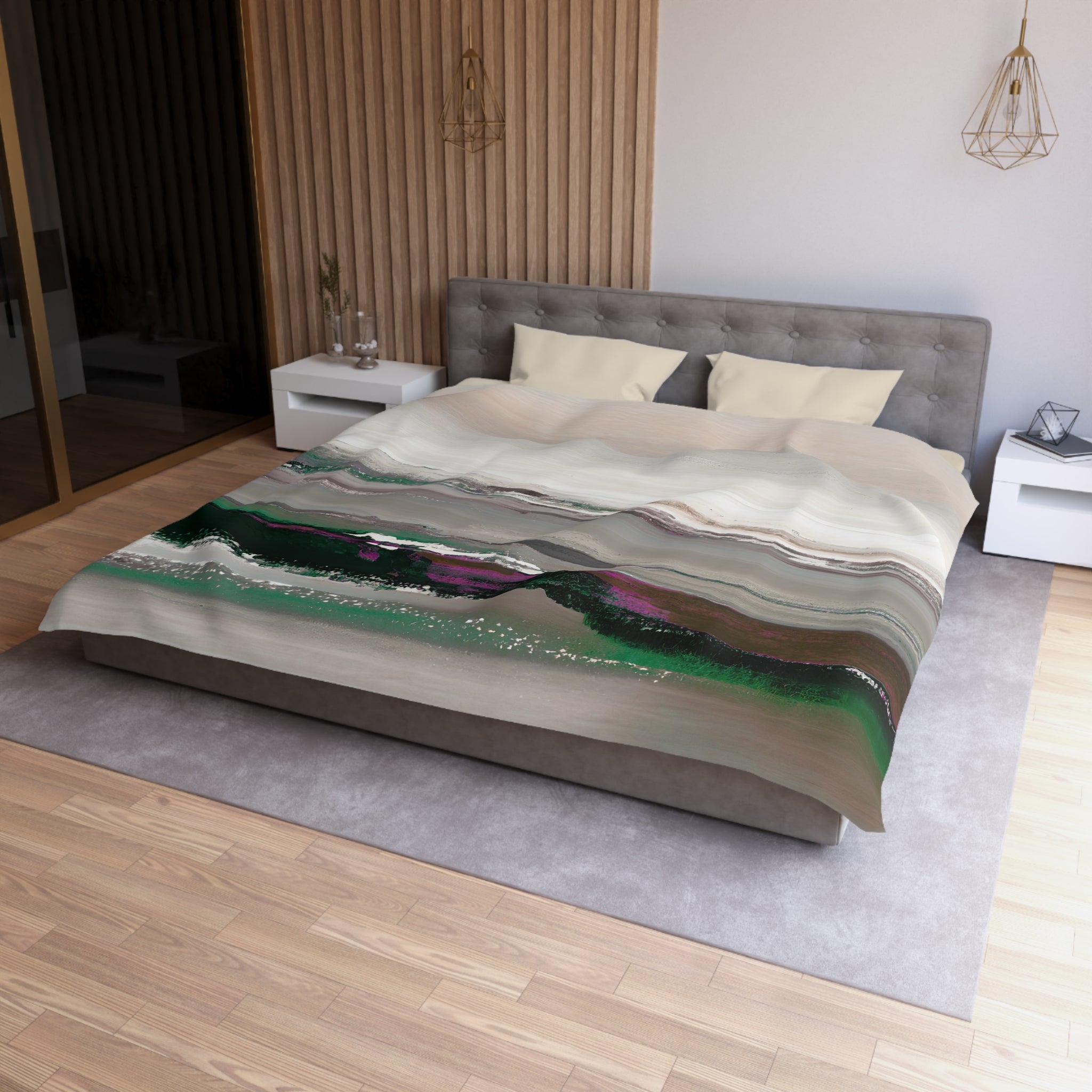 Abstract Duvet Cover | Colorful Green Purple Grey, Ombre